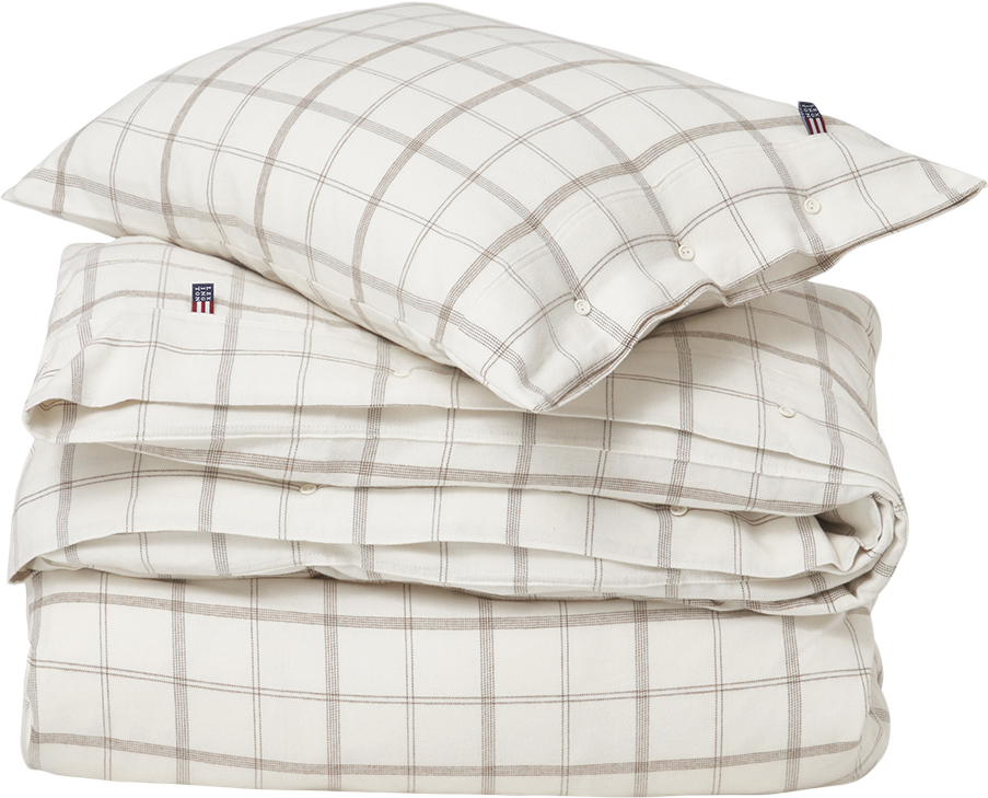 White/brown Checked Cotton Flannel Bed Set