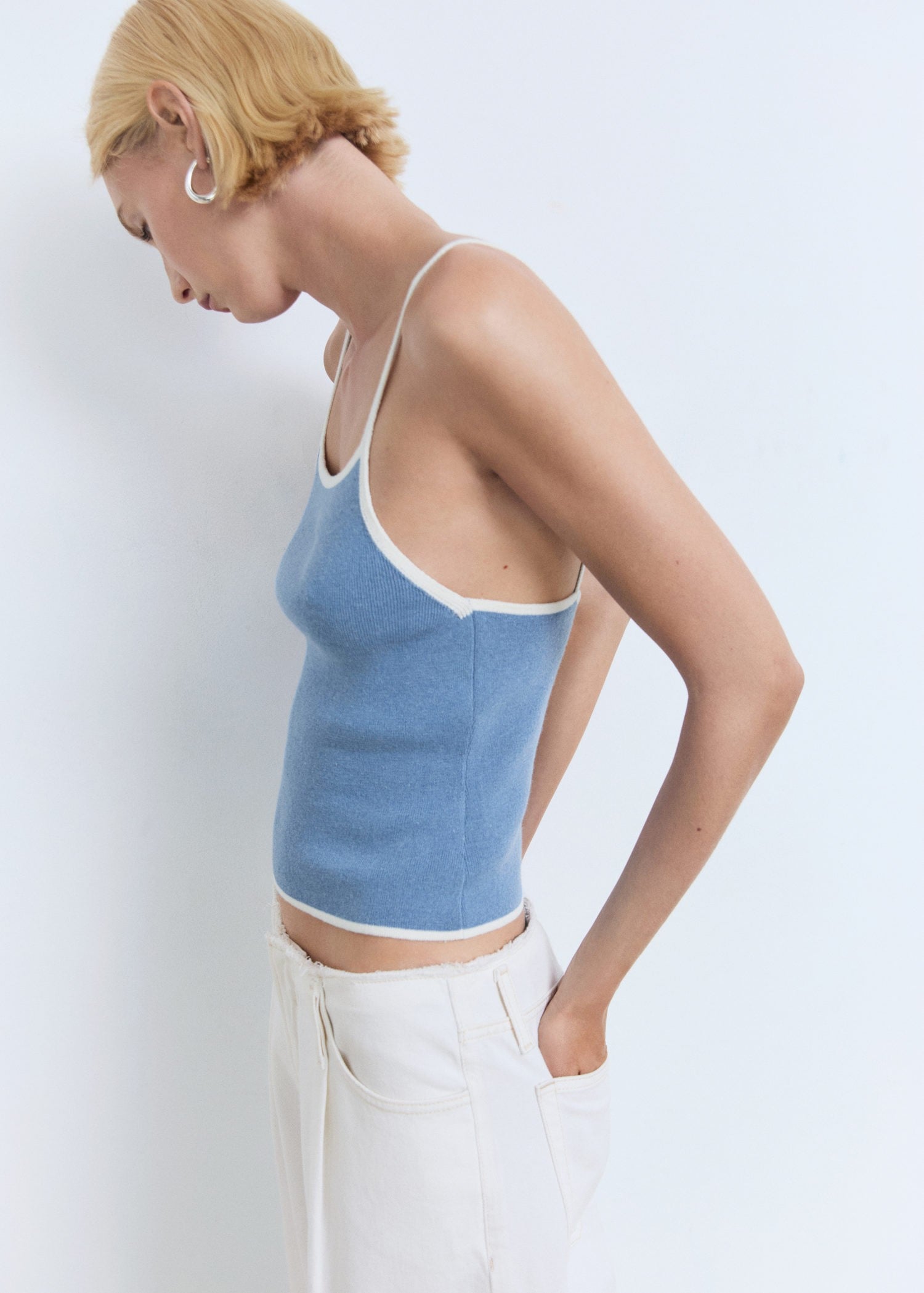 Knitted Cotton Blend top With Contrasting Trim