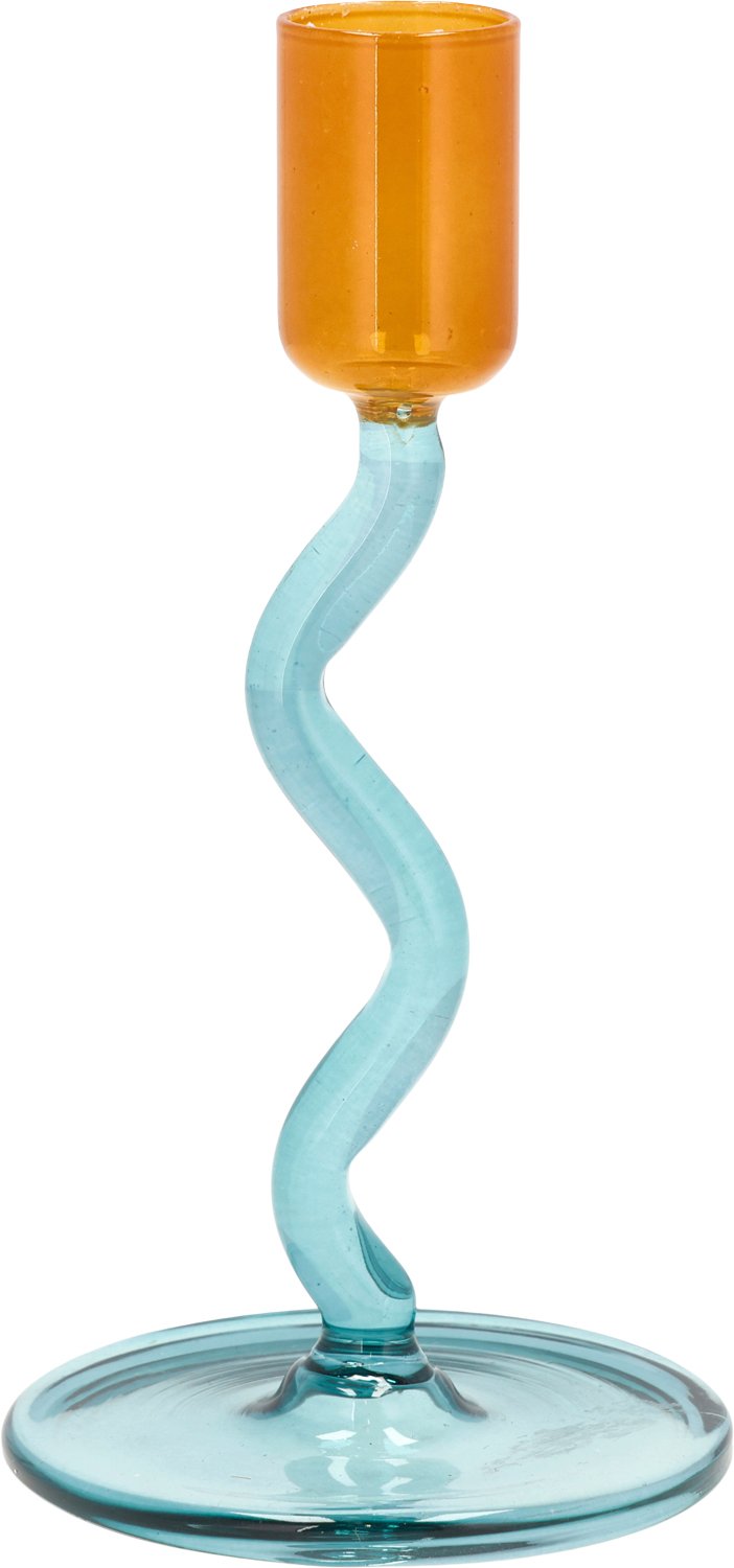 Lysestage Styles 8,5 x 15,3 cm Blå/amber Glas