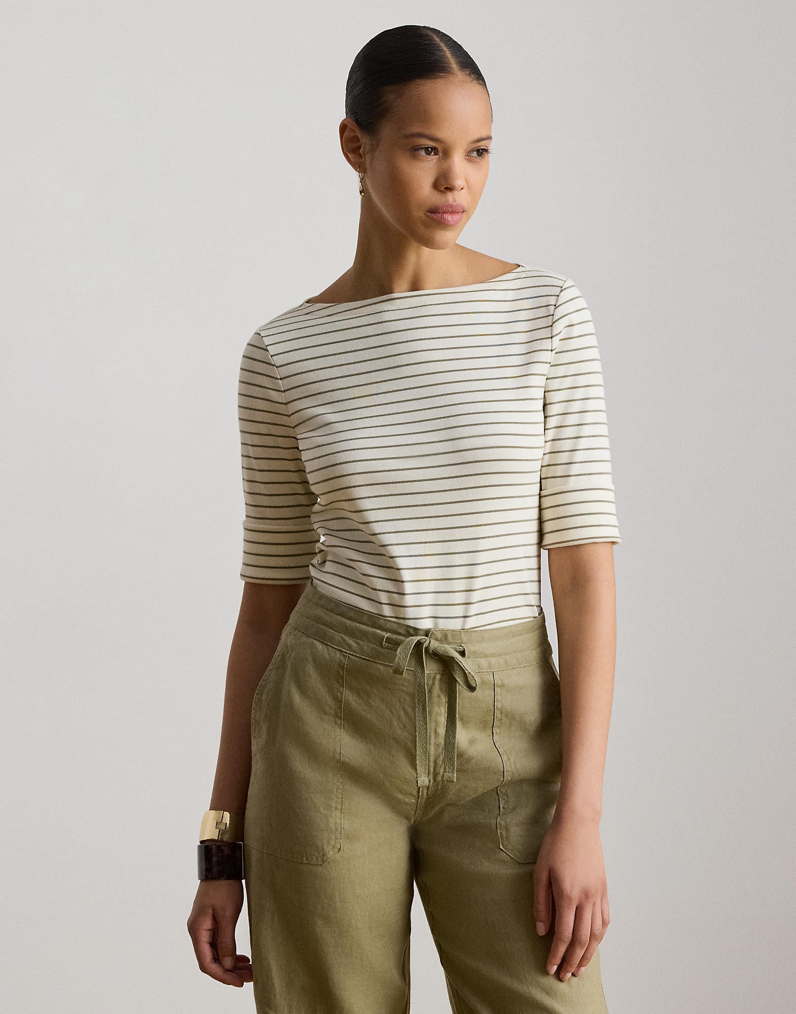 Striped Stretch Cotton Boatneck