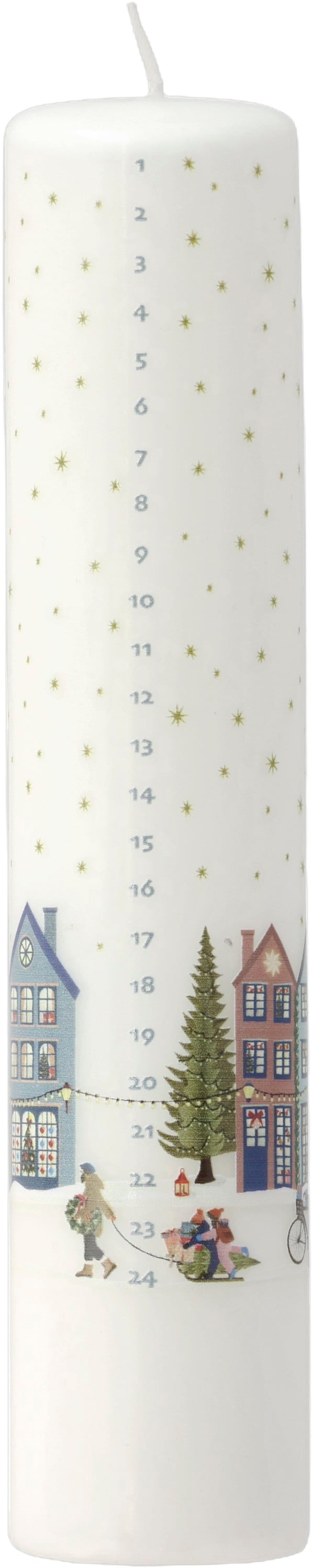 Kalenderlys Vinter 5 x 25 cm Hvid/guldstjerne Paraffin