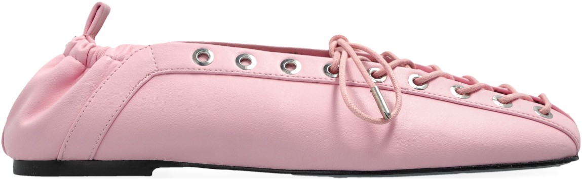 Eyelets Lace Up Ballerina Grained