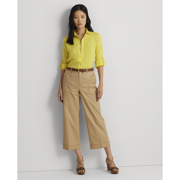 Pleated Cotton Twill Cropped Pant