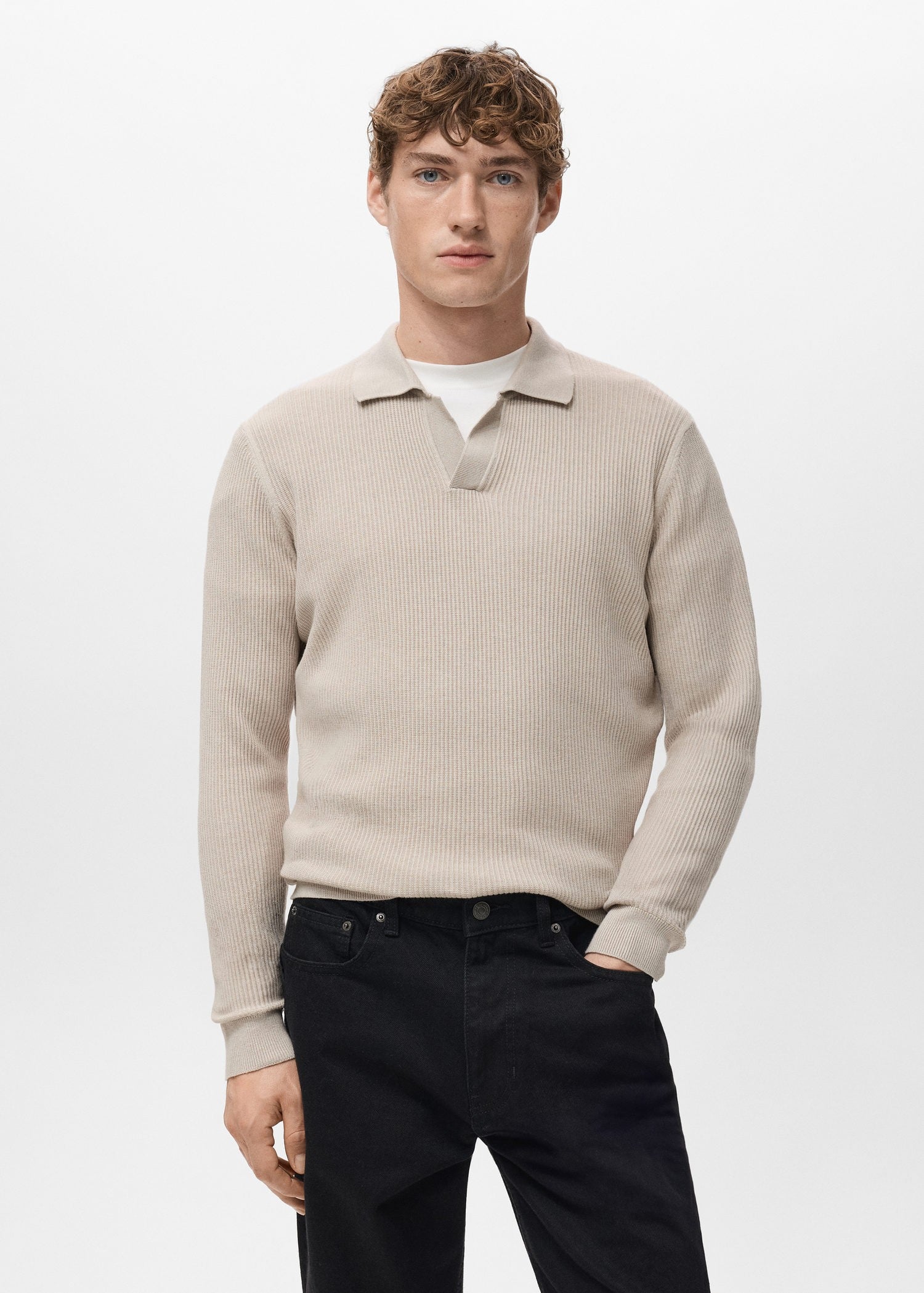 Cottonblend Ribbed Polo Sweater