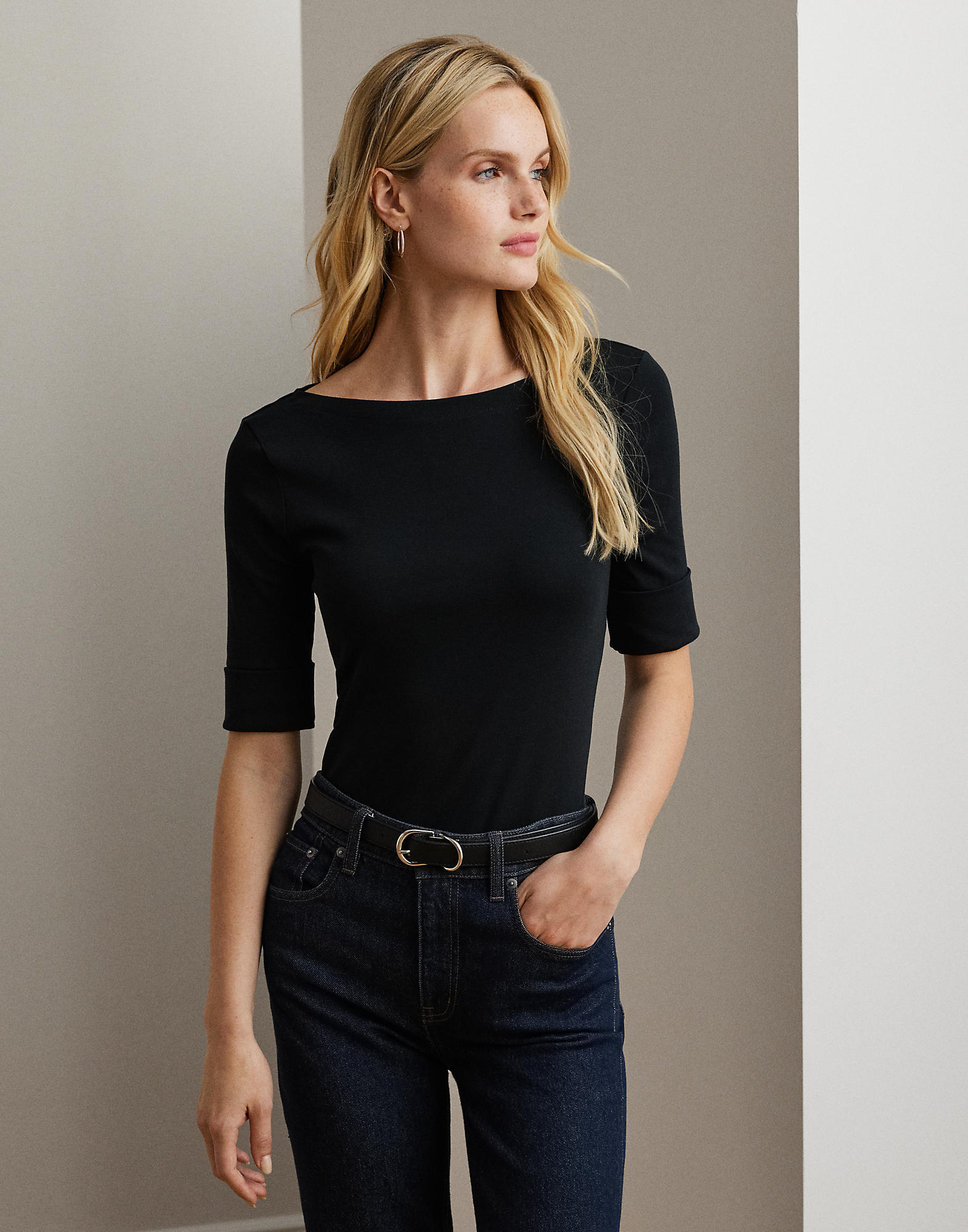 Stretch Cotton Boatneck Tee