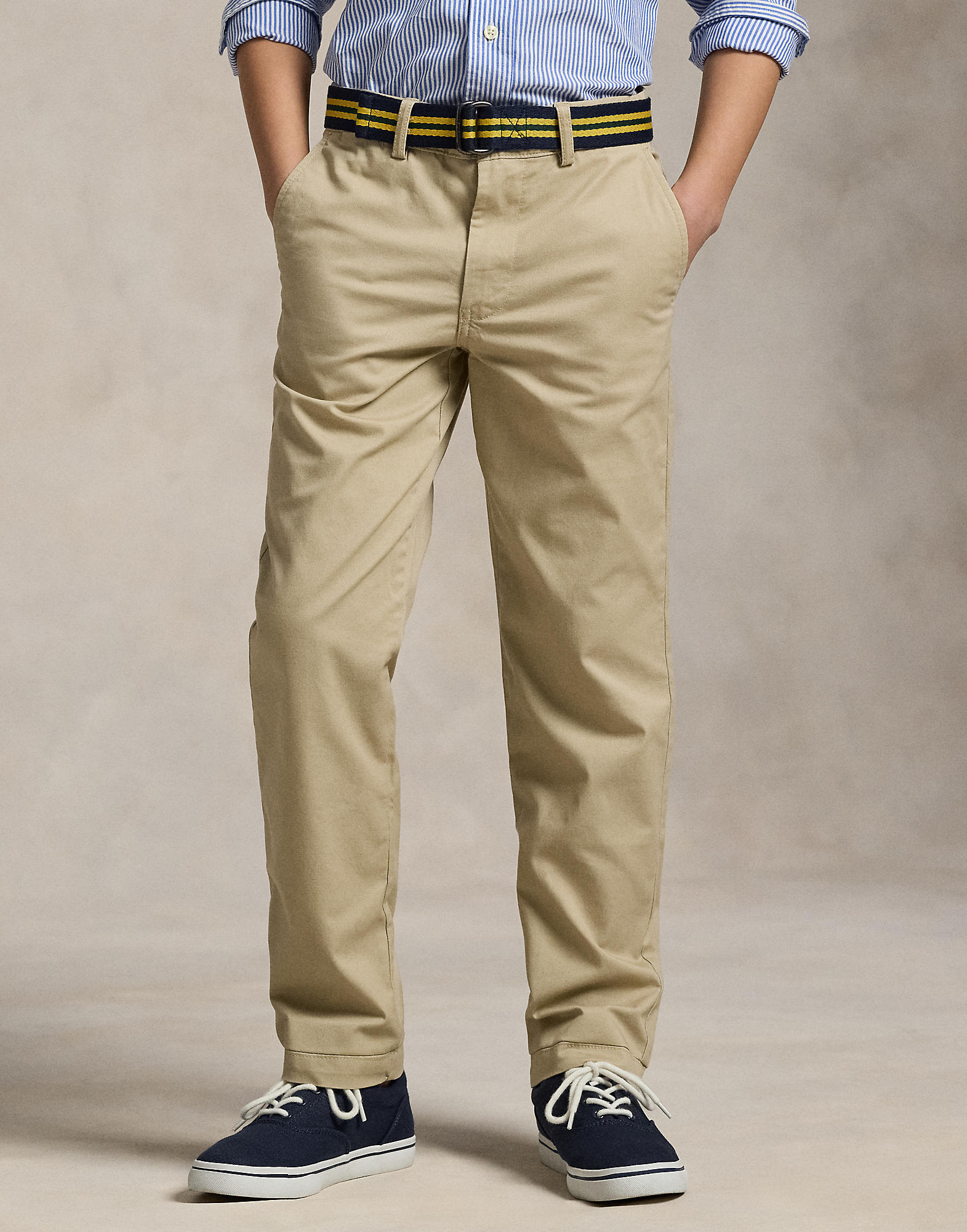 Belted Slim Fit Stretch Twill Pant