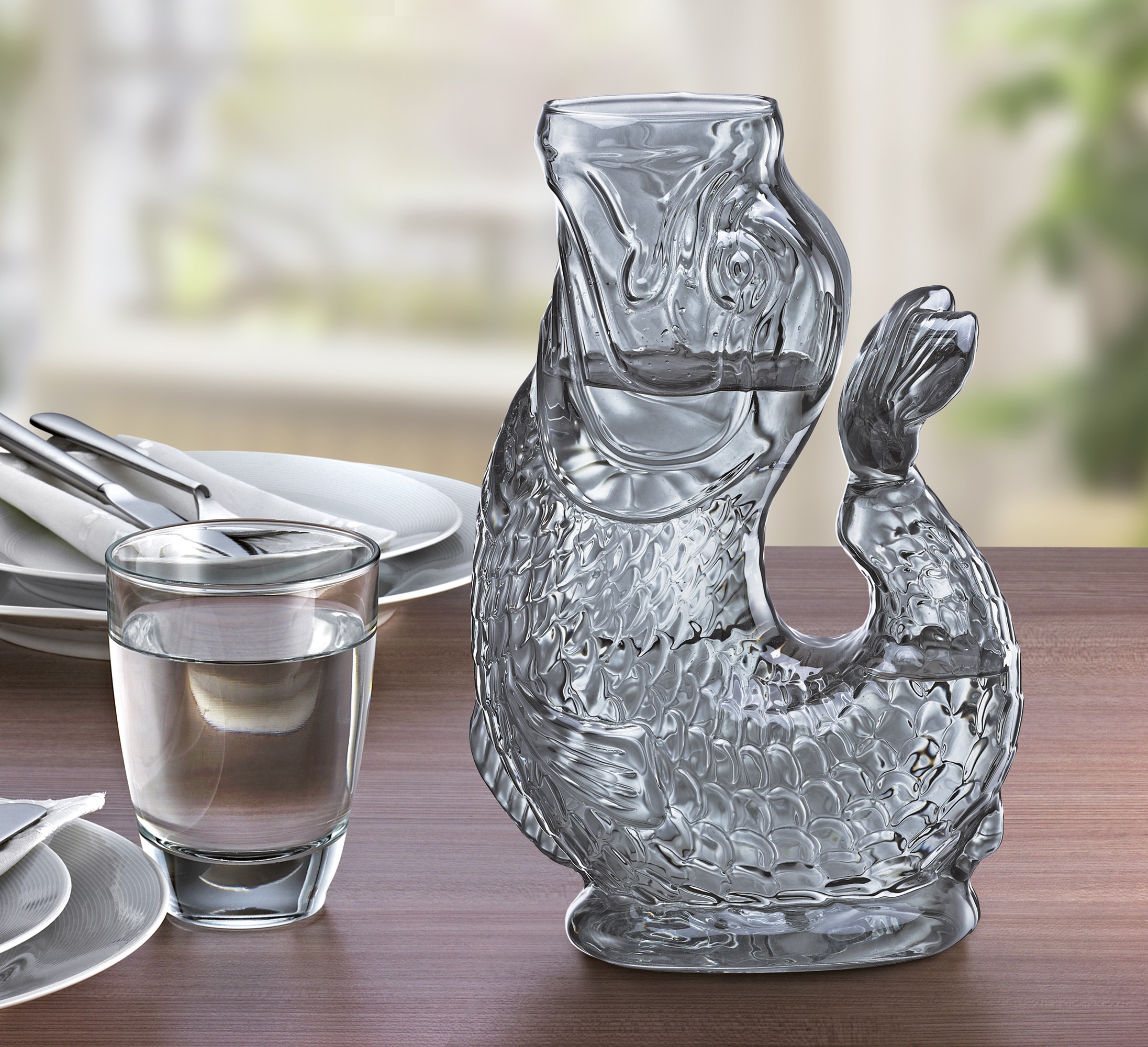 Vandkaraffel Fisk, grå, Glas, Nemo