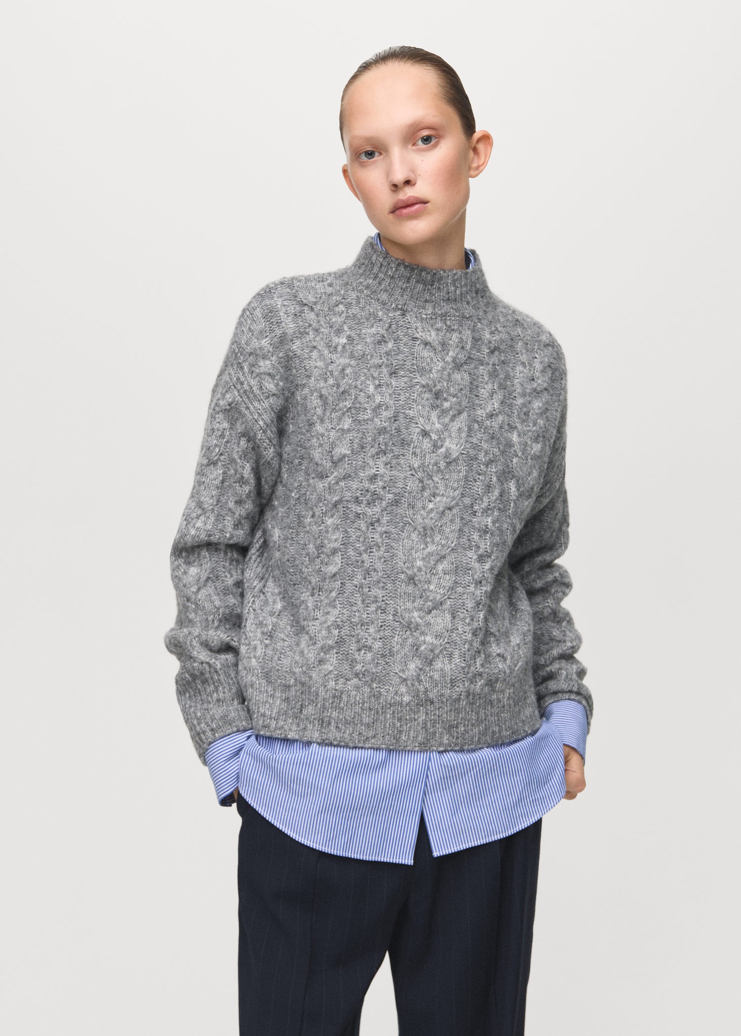 Braided Sweater With Perkins Neck