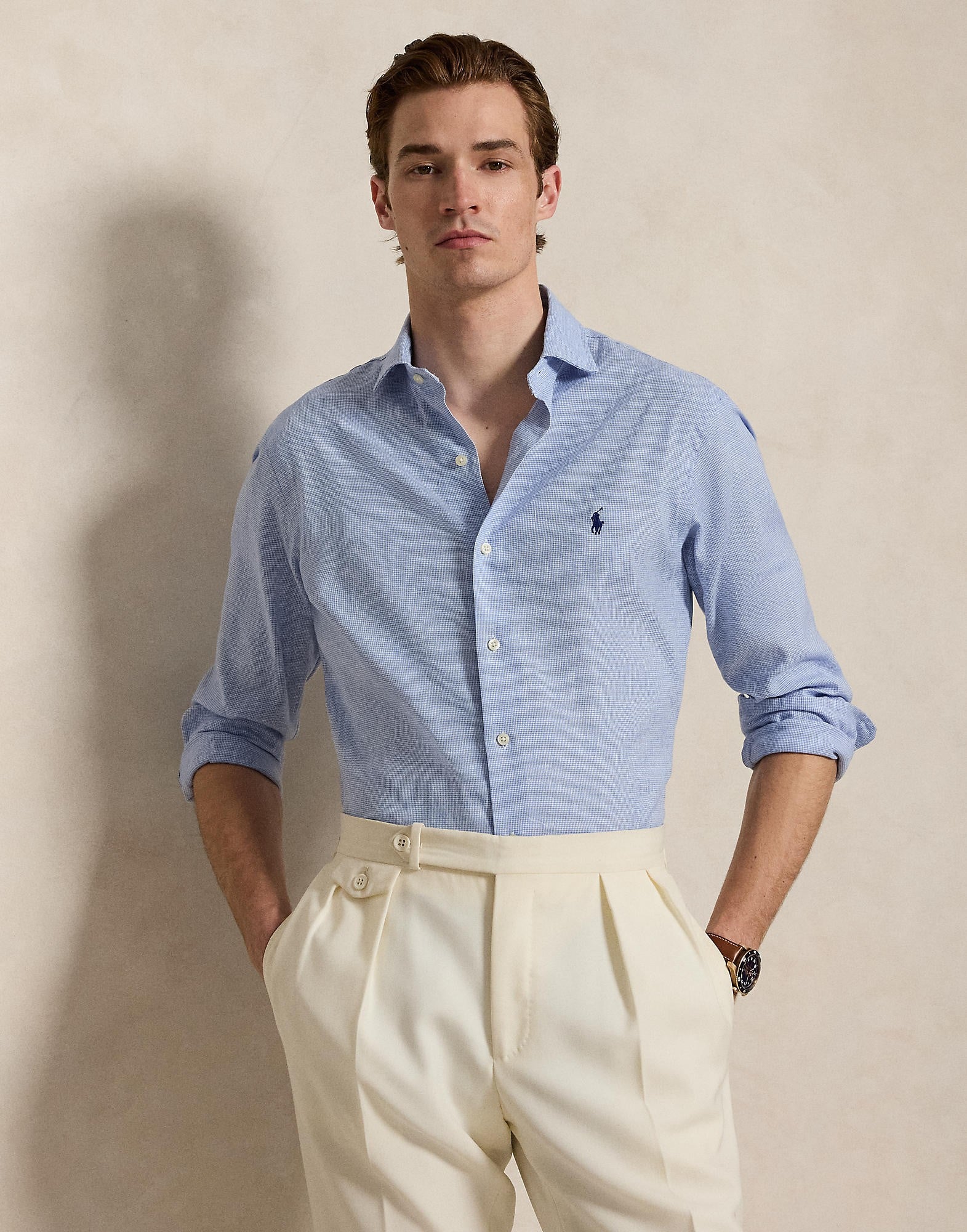 Custom Fit Houndstooth Linenblend Shirt - Køb til DKK 1.117 - Spar 30%