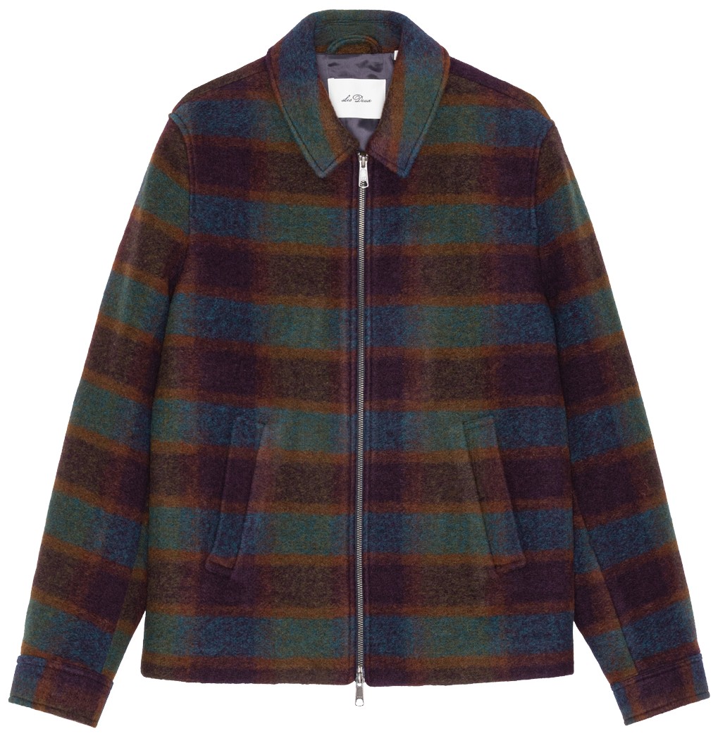 Check Wool Zipper Coach Jacket