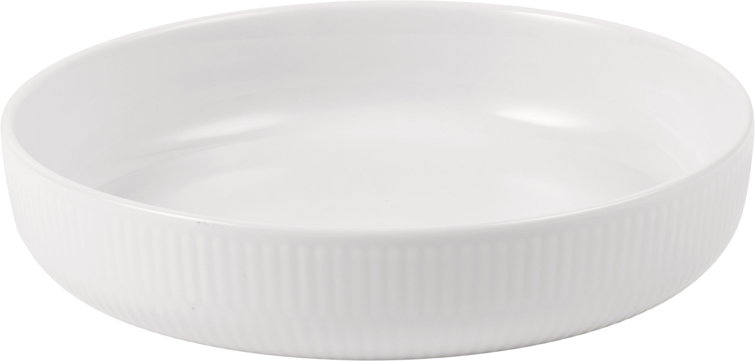 Hvid Riflet Ovnfast fad Rundt 18,5 cm.