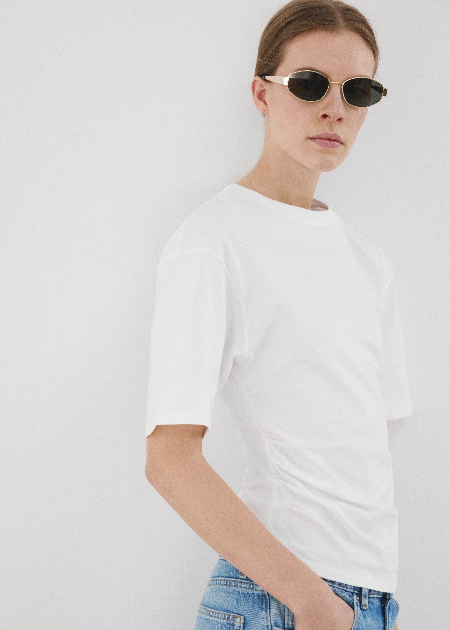 Cotton Tshirt With Pucker Detail