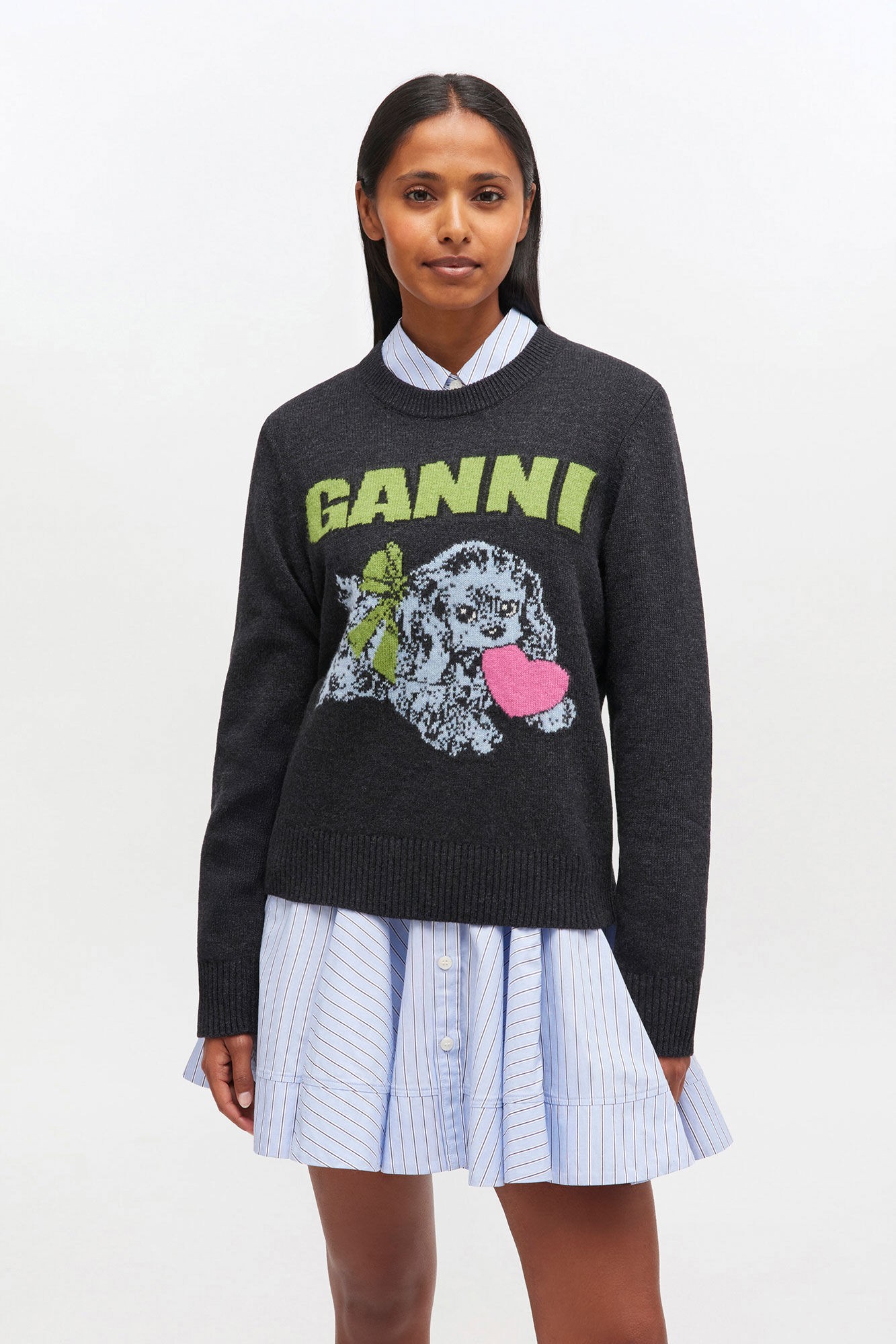 Graphic Wool Mix Puppy Love Crewnec