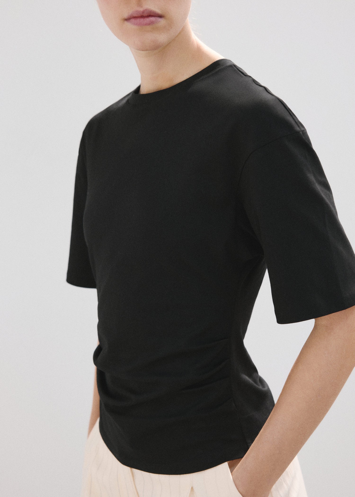 Cotton Tshirt With Pucker Detail