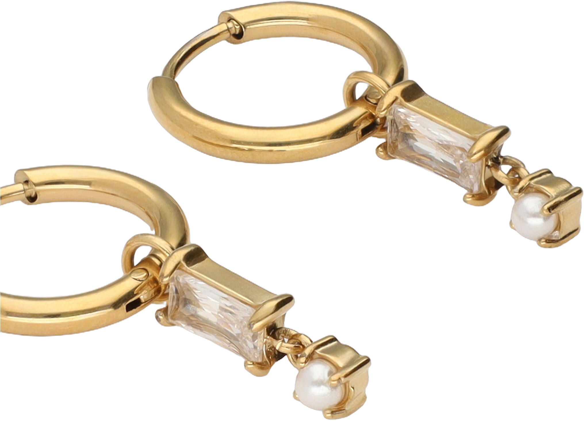 Earring Mini Hoop Square Strass Pearl