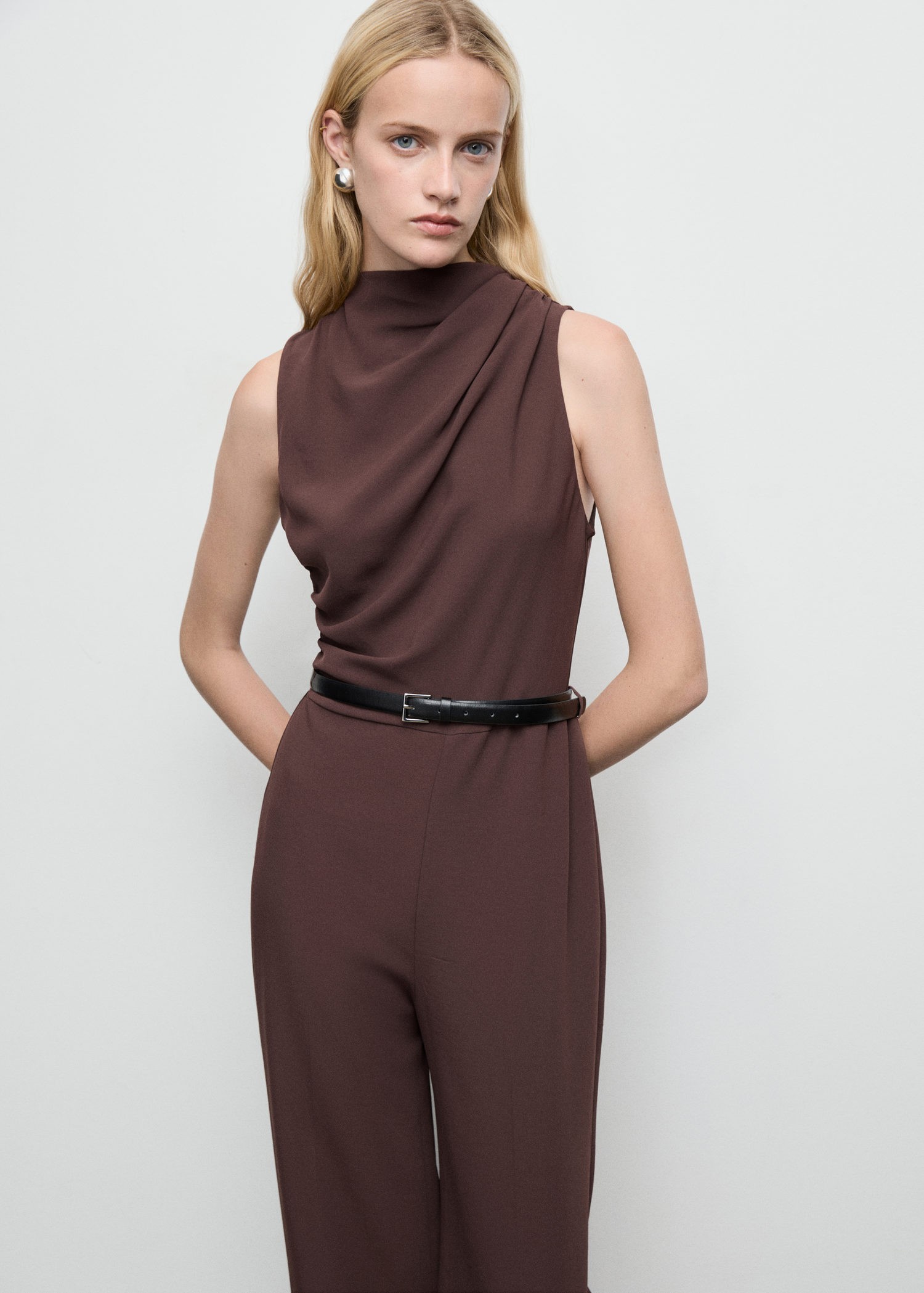 Long Jumpsuit With Draped Neck and