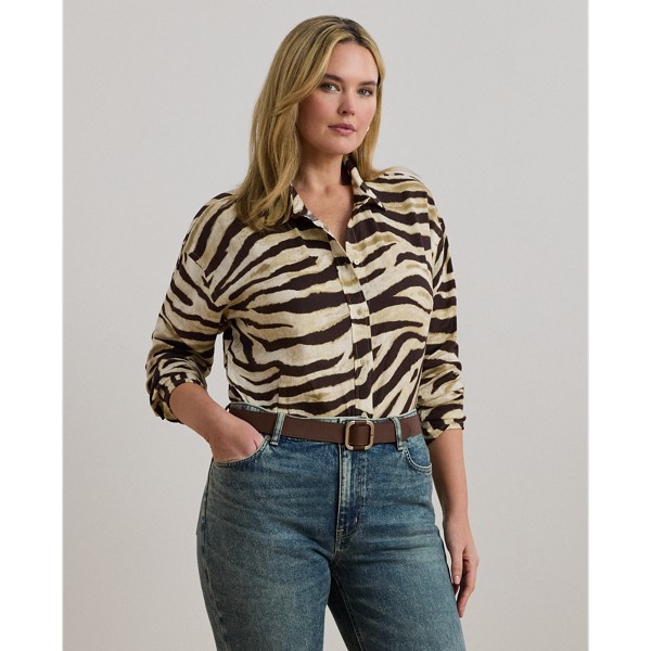 Relaxed Fit Zebraprint Linen Shirt