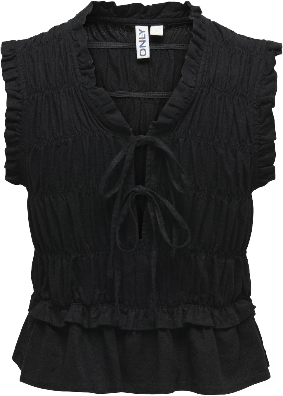 Onlgoa S/S Linen BL Frill TOP CC PN