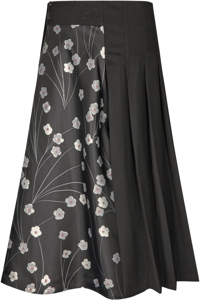 1499 Glitter Jacquard / Twill Mix, Hybrid Pleated Midi Skirt