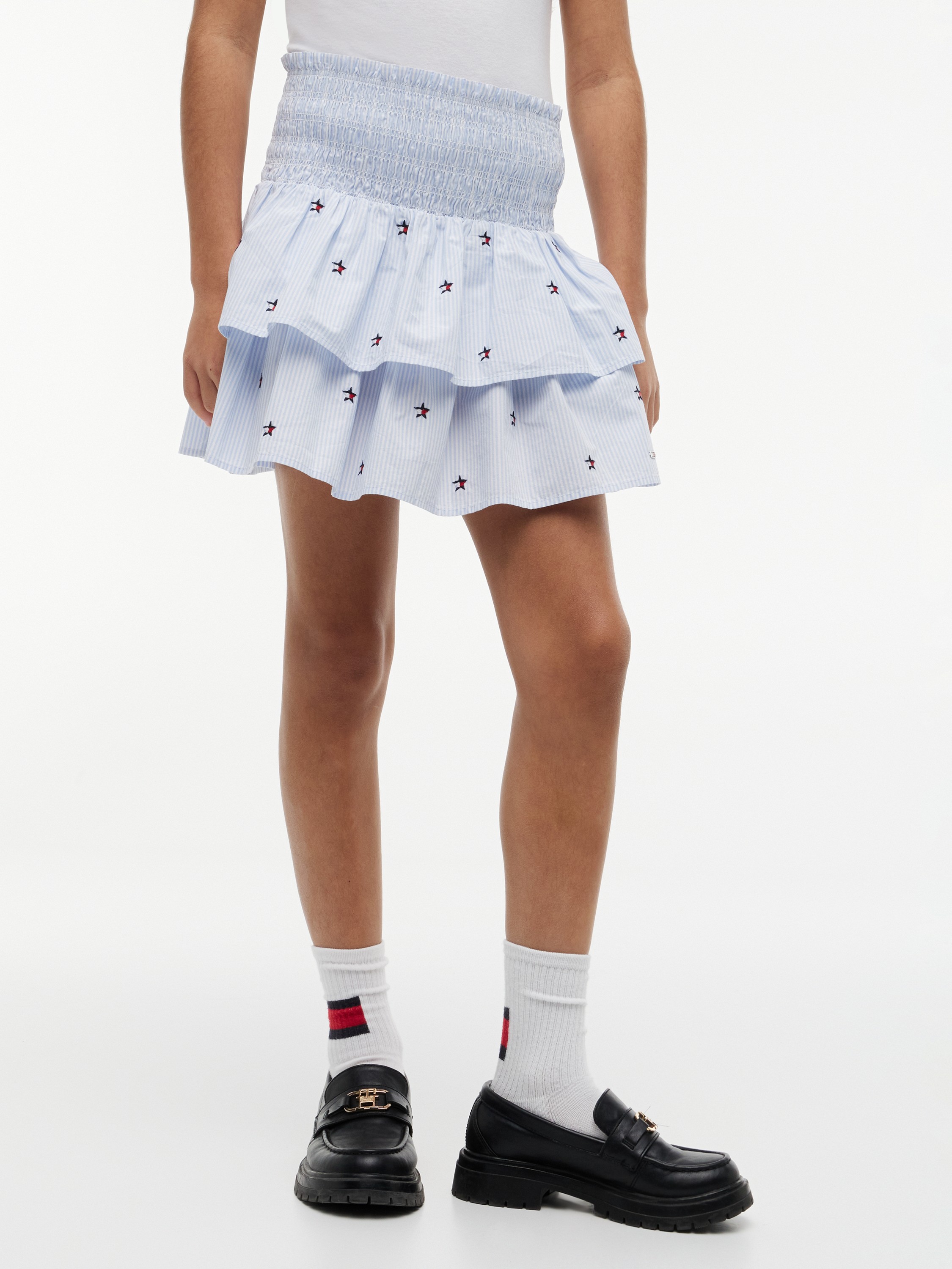 Star Flag Embroidery Stripe Tiered Skirt