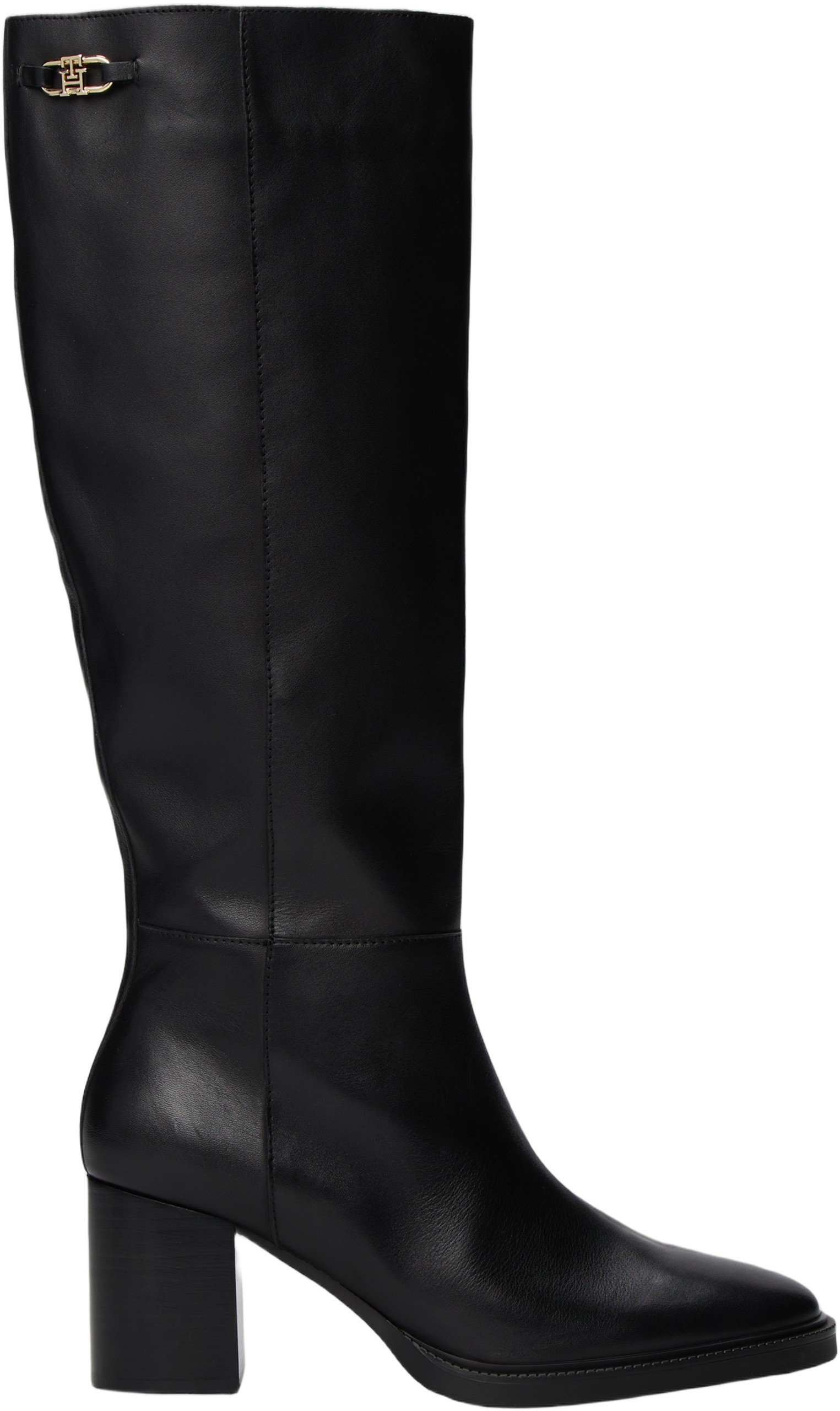 Stacked Heel Leather Long Boot