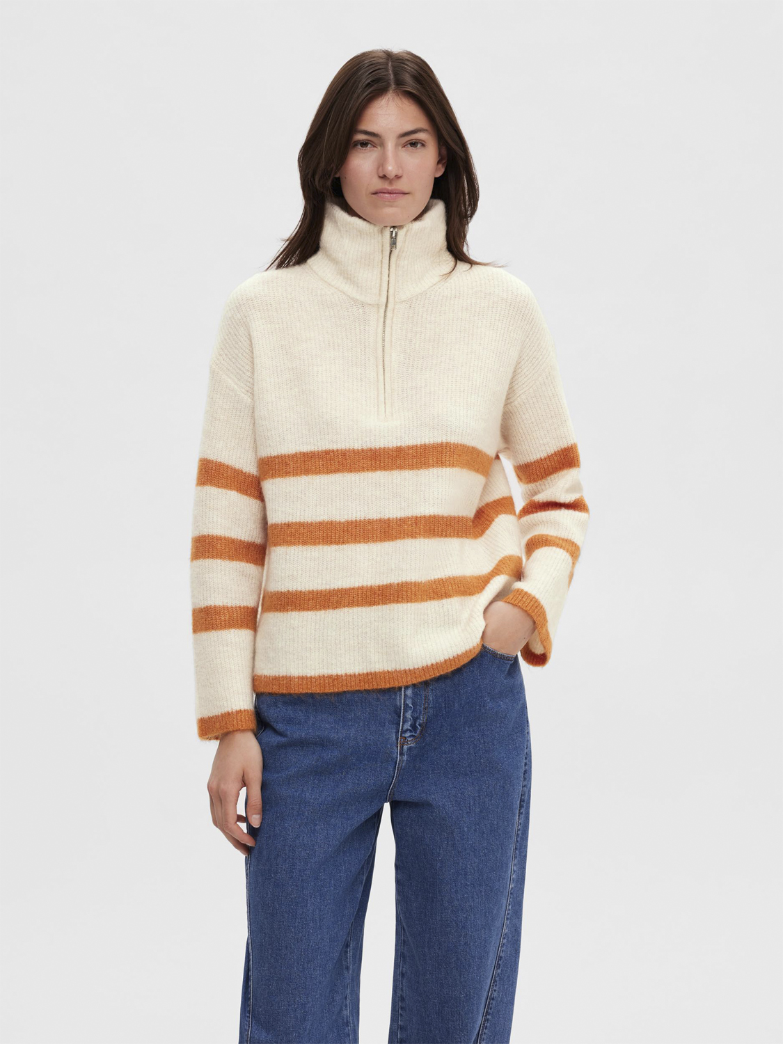Slfmaline LS Wool Knit Half ZIP Noos