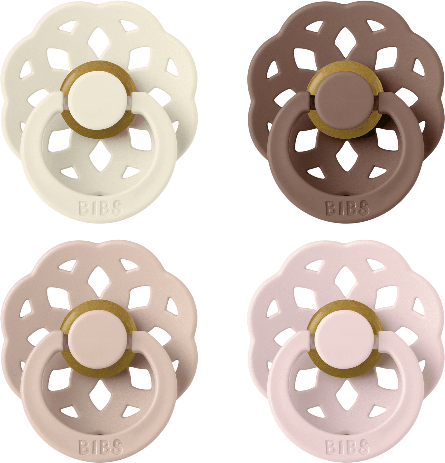 Bibs Pacifier Boheme 4 Pack Latex Size 1 Ivory/blush/woodchu