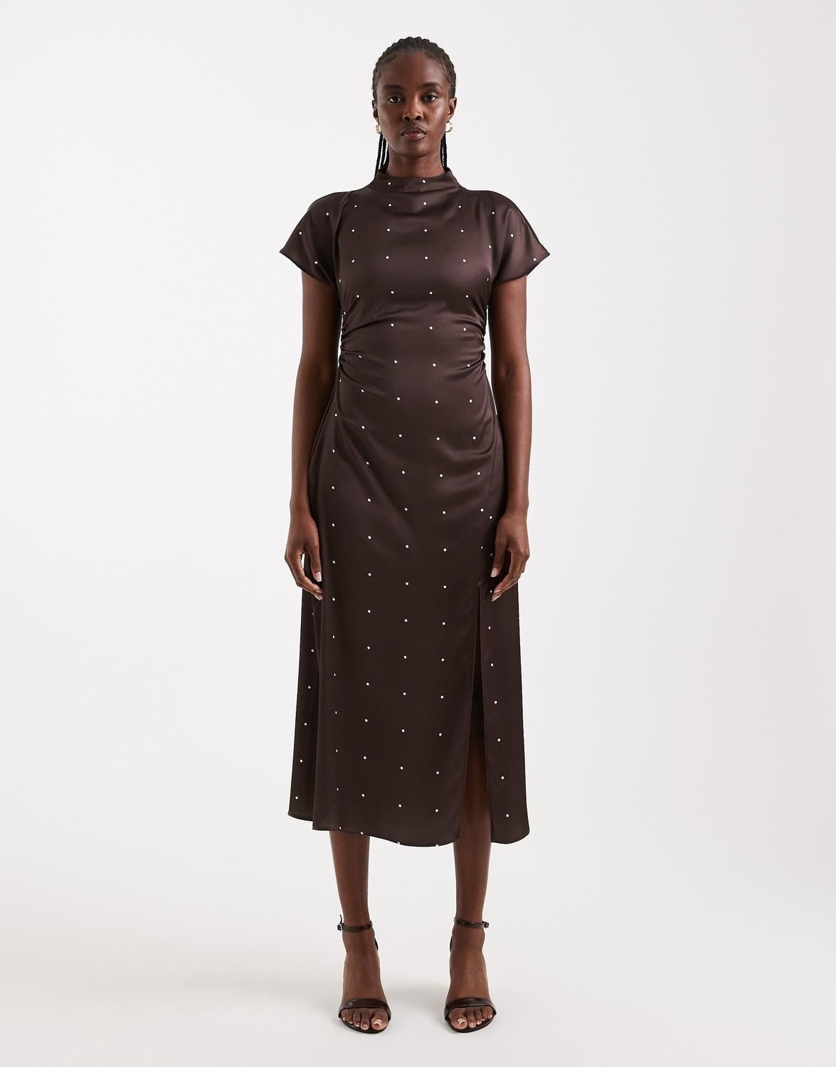 Tscecil Funnel Neck Satin Maxi Dres