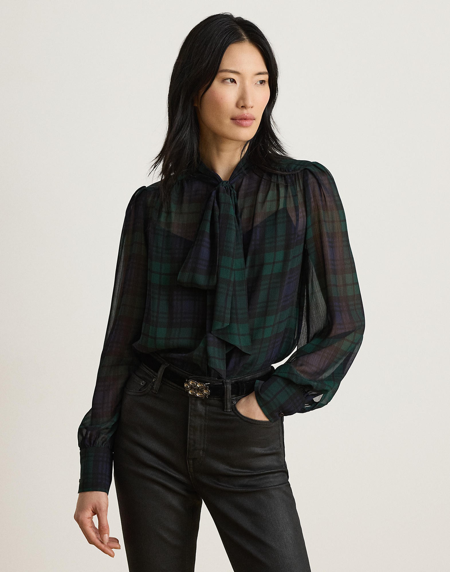 Black Watch Georgette Tieneck Blouse
