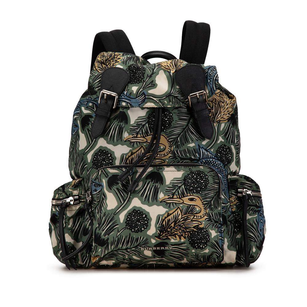 Burberry Vintage Green Backpack Med Læderdetaljer 37cm