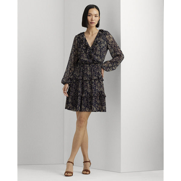 Floral Crinkle Georgette Tieneck Dress