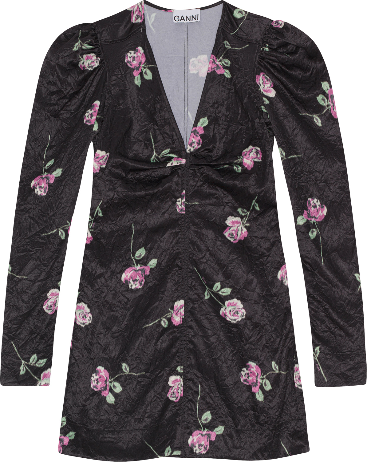Crinkled Satin Vneck Minikjole