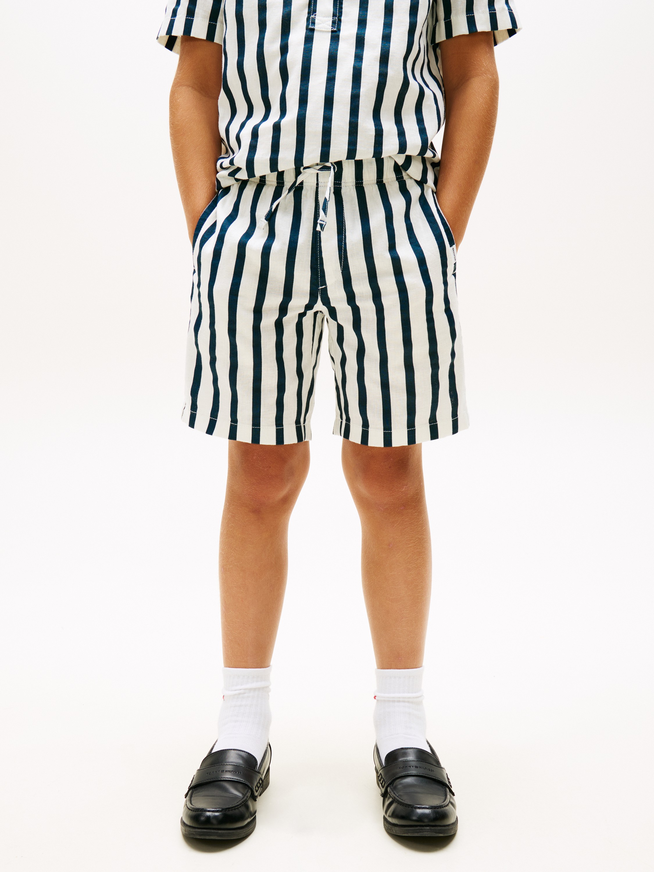 Linen Blend Stripe Relaxed Shorts
