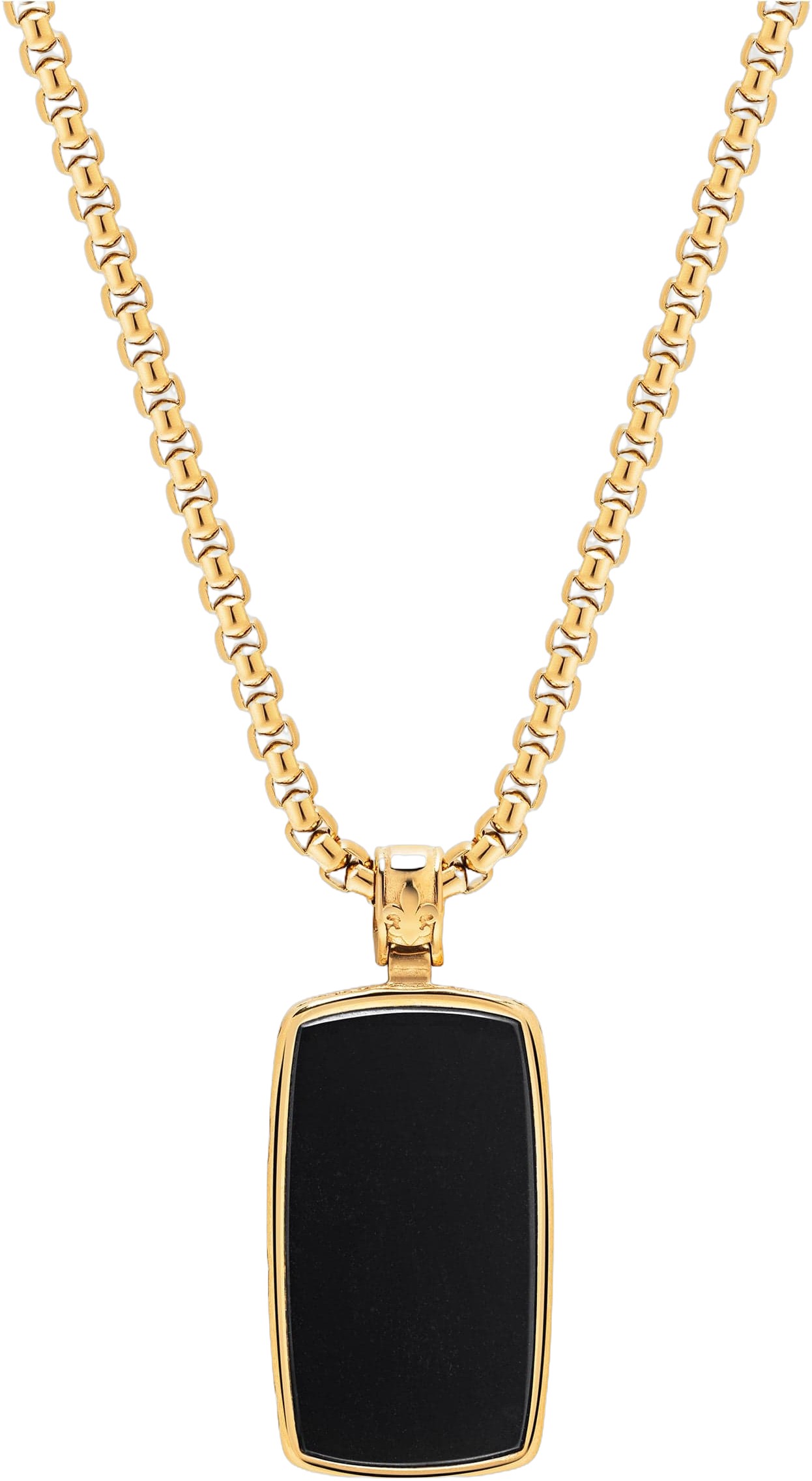 Black Onyx Dog Tag Necklace in Gold