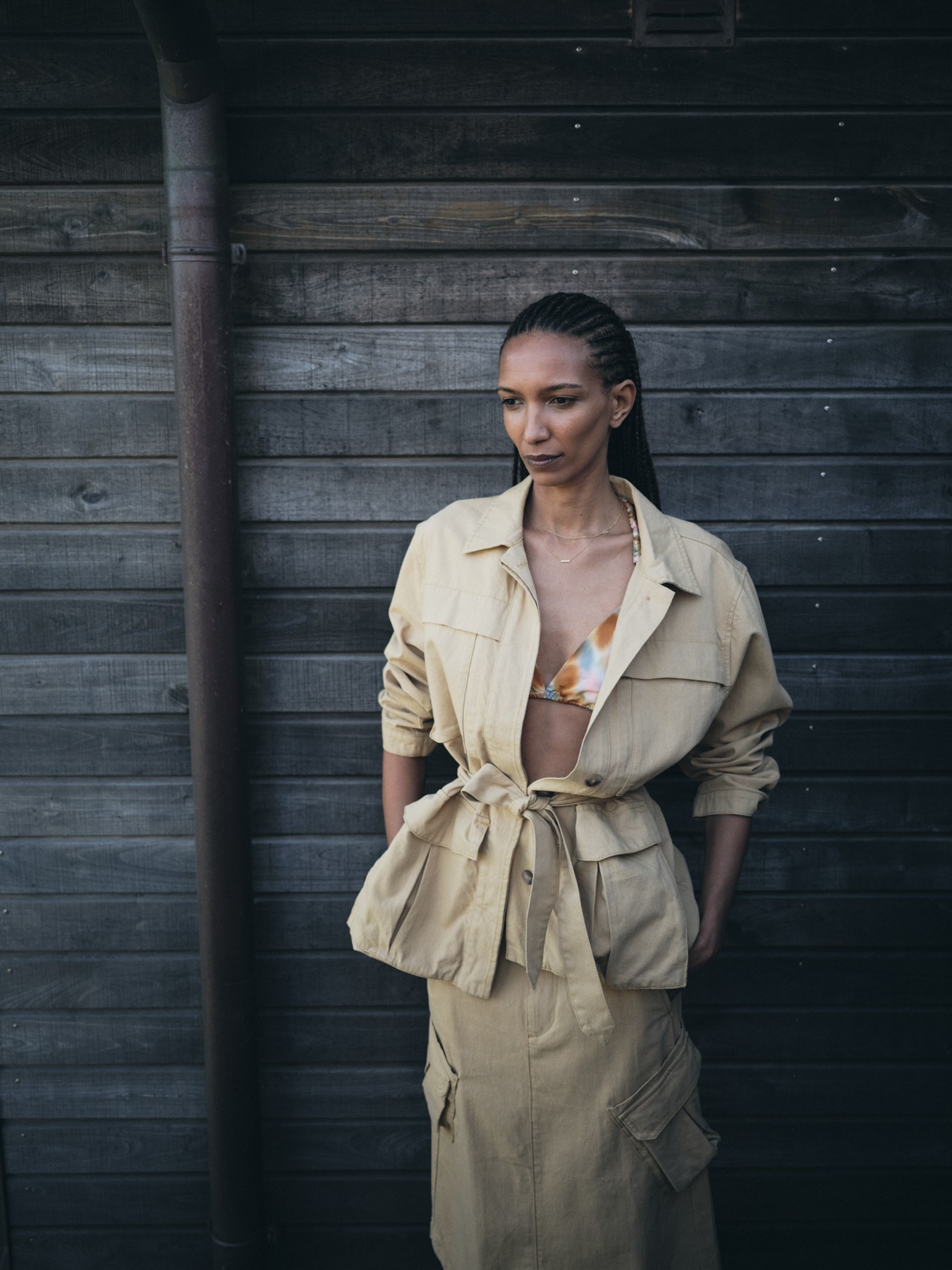 Texture Canvas Belted Jacket Sien
