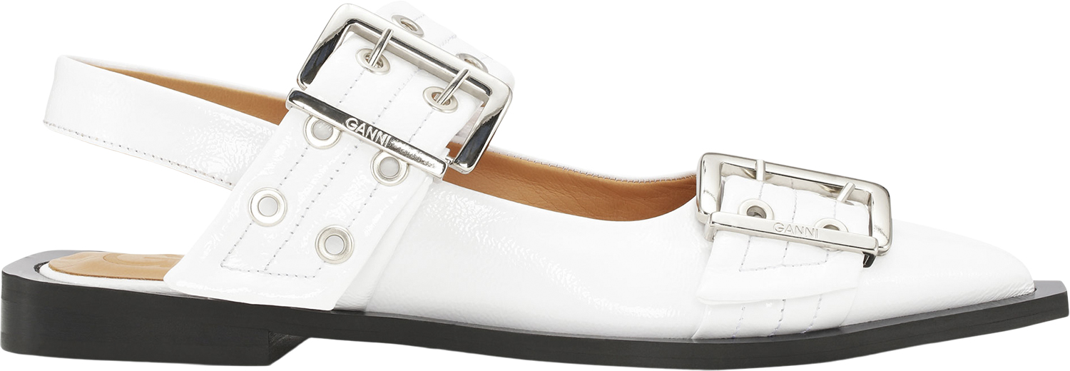 White Wide Welt Buckle Ballerinaer