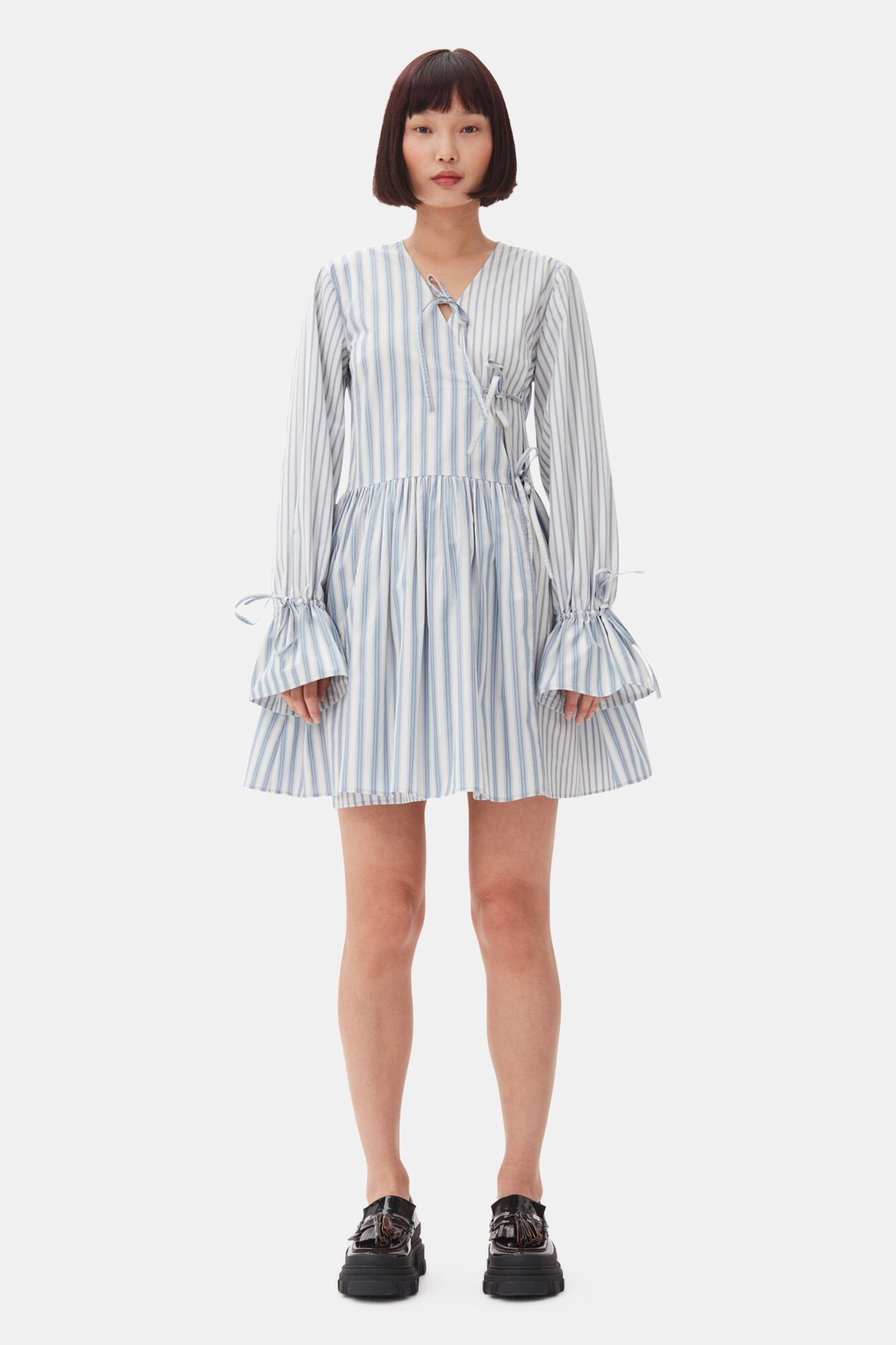 Stripe Cotton Mini Wrap Dress