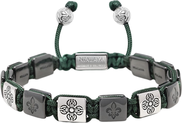 Men&# ; Ceramic Flatbead Bracelet Green And Silver