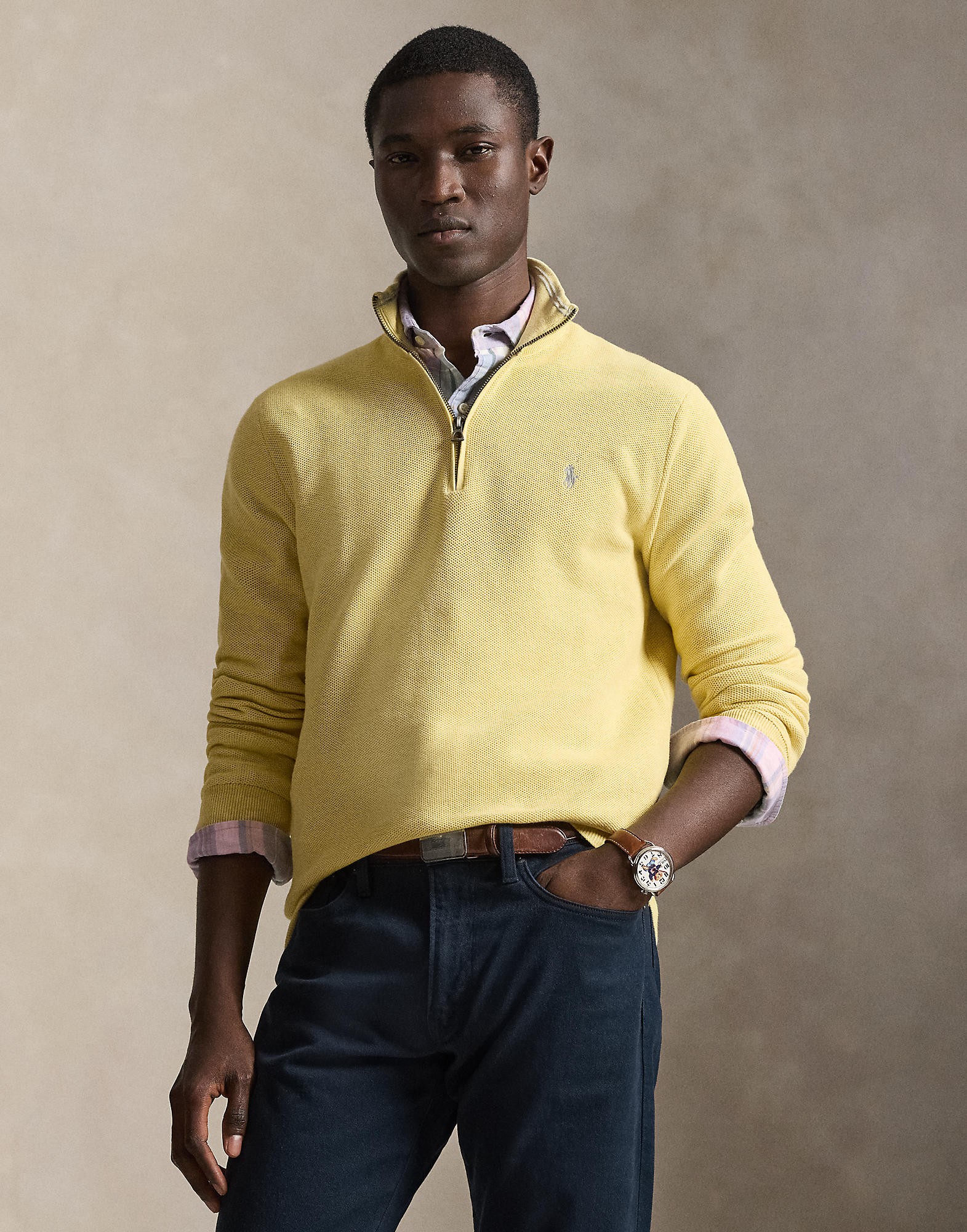 Meshknit Cotton Quarter-zip Sweater