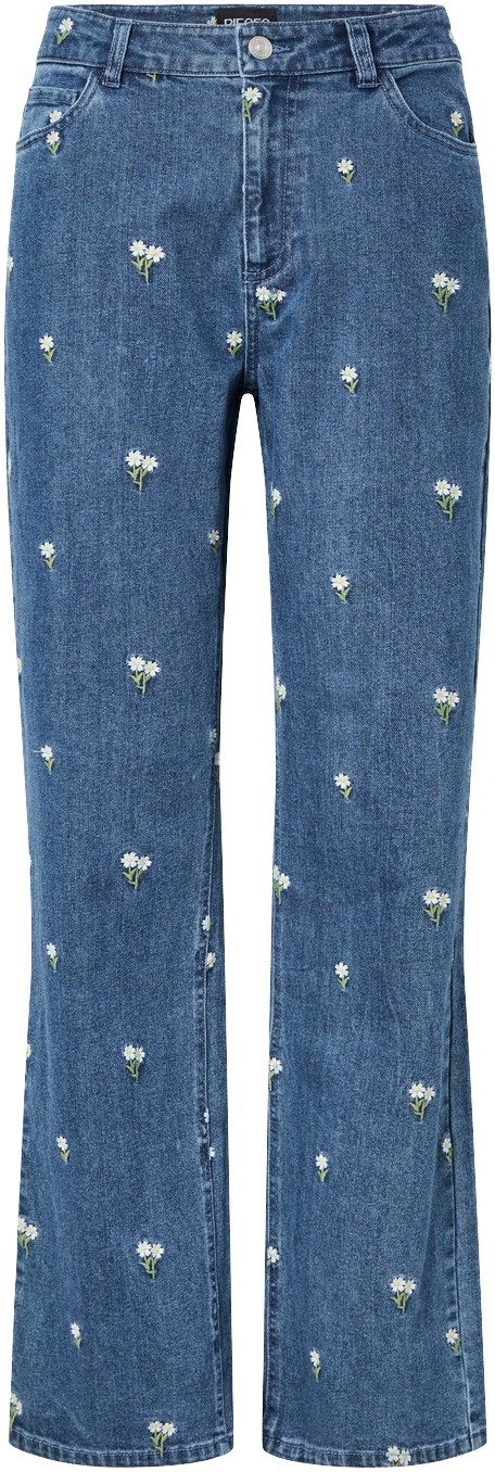 Pcflora HW Straight EMB Jeans Noos
