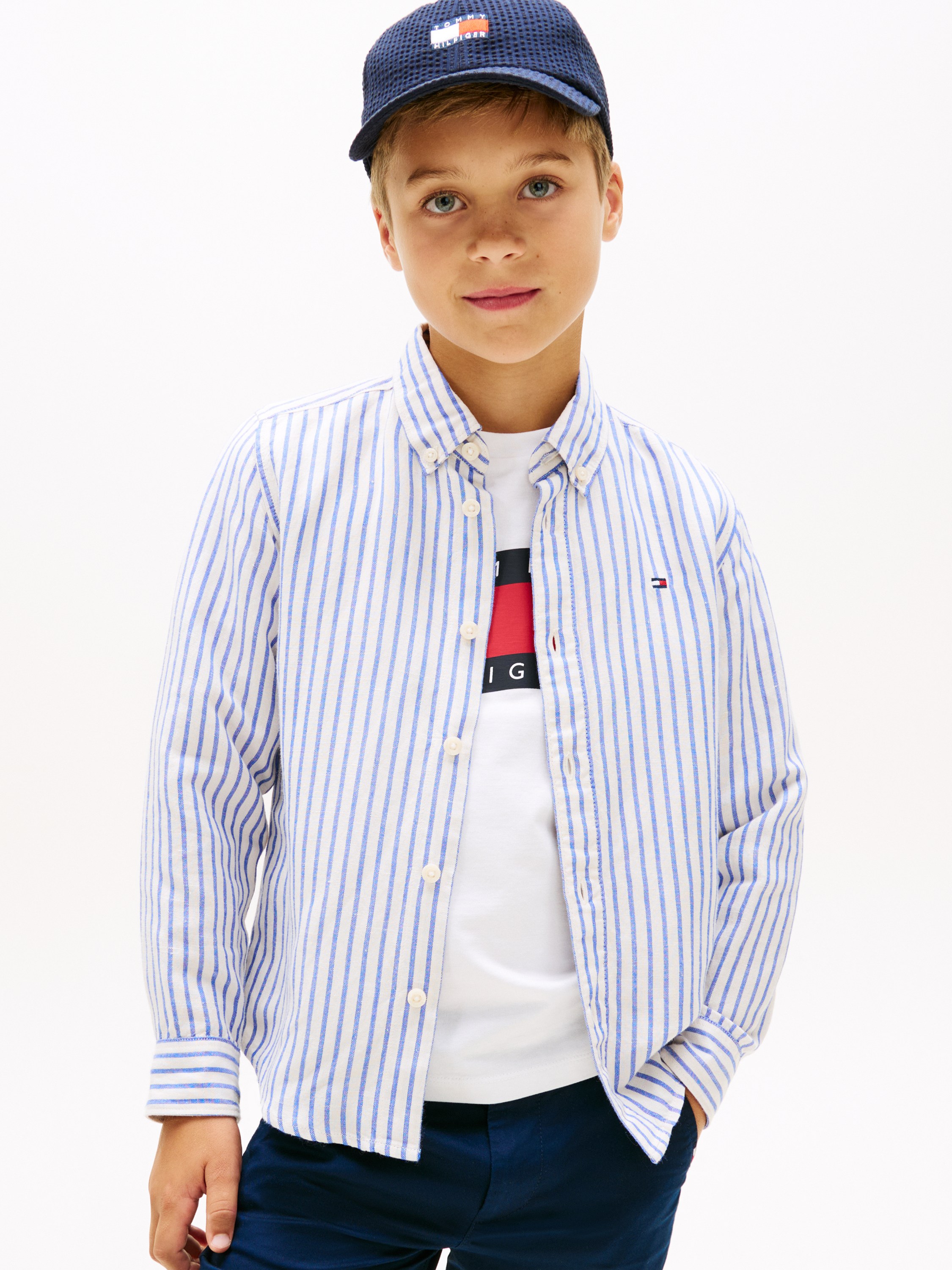 Stripe Linen Blend Buttondown Shirt