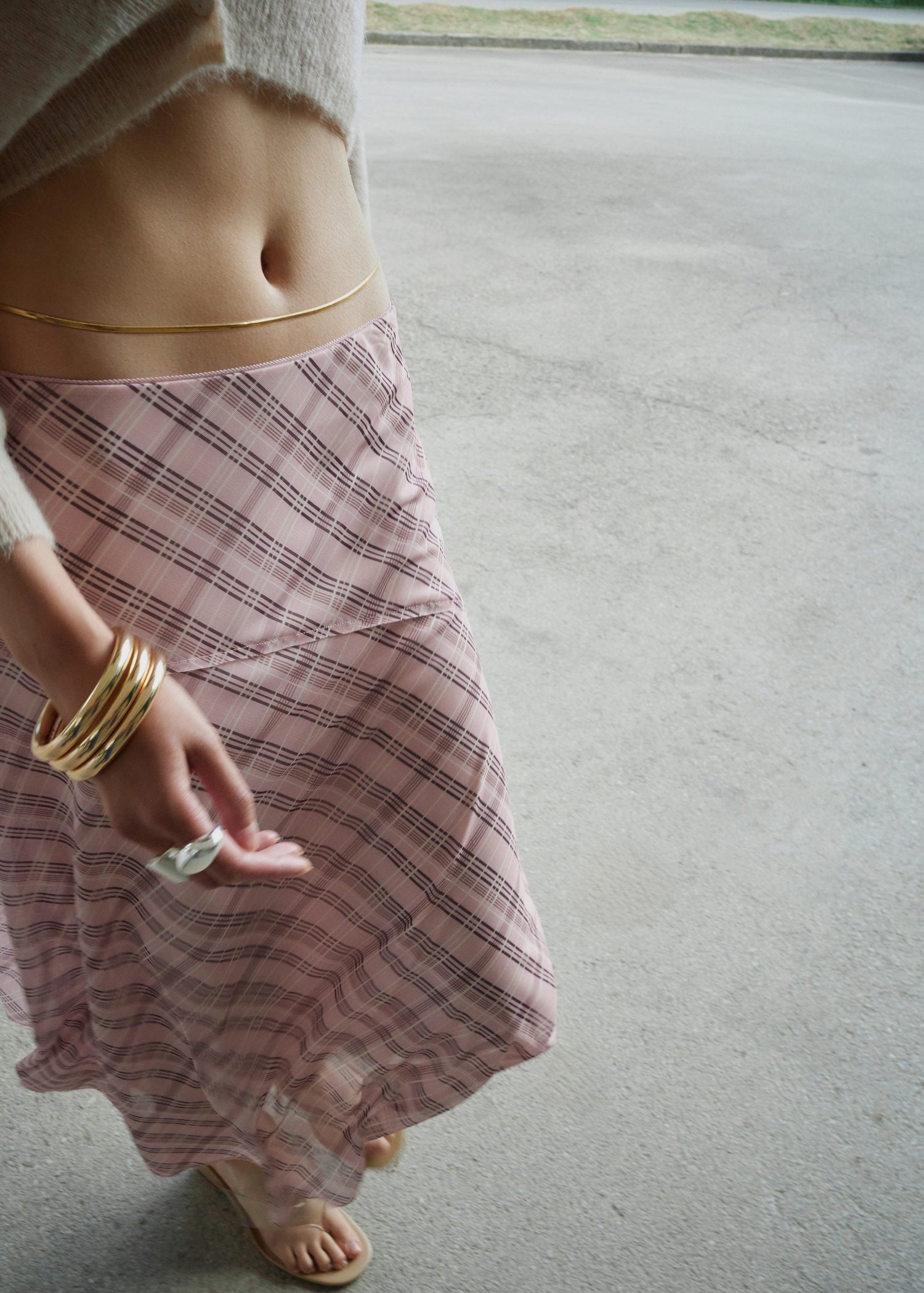 Checked Asymmetric Skirt