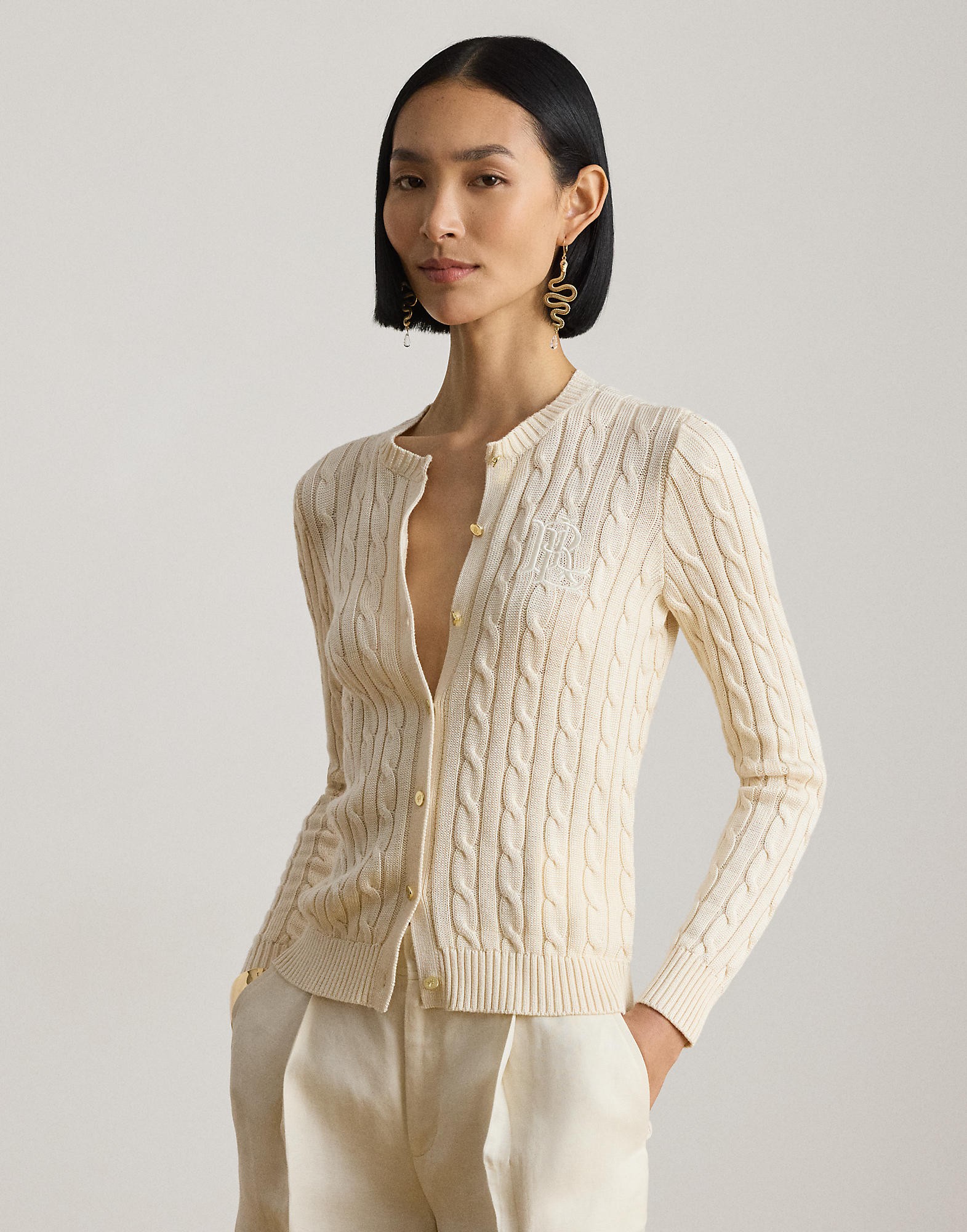 Cableknit Cotton-blend Cardigan