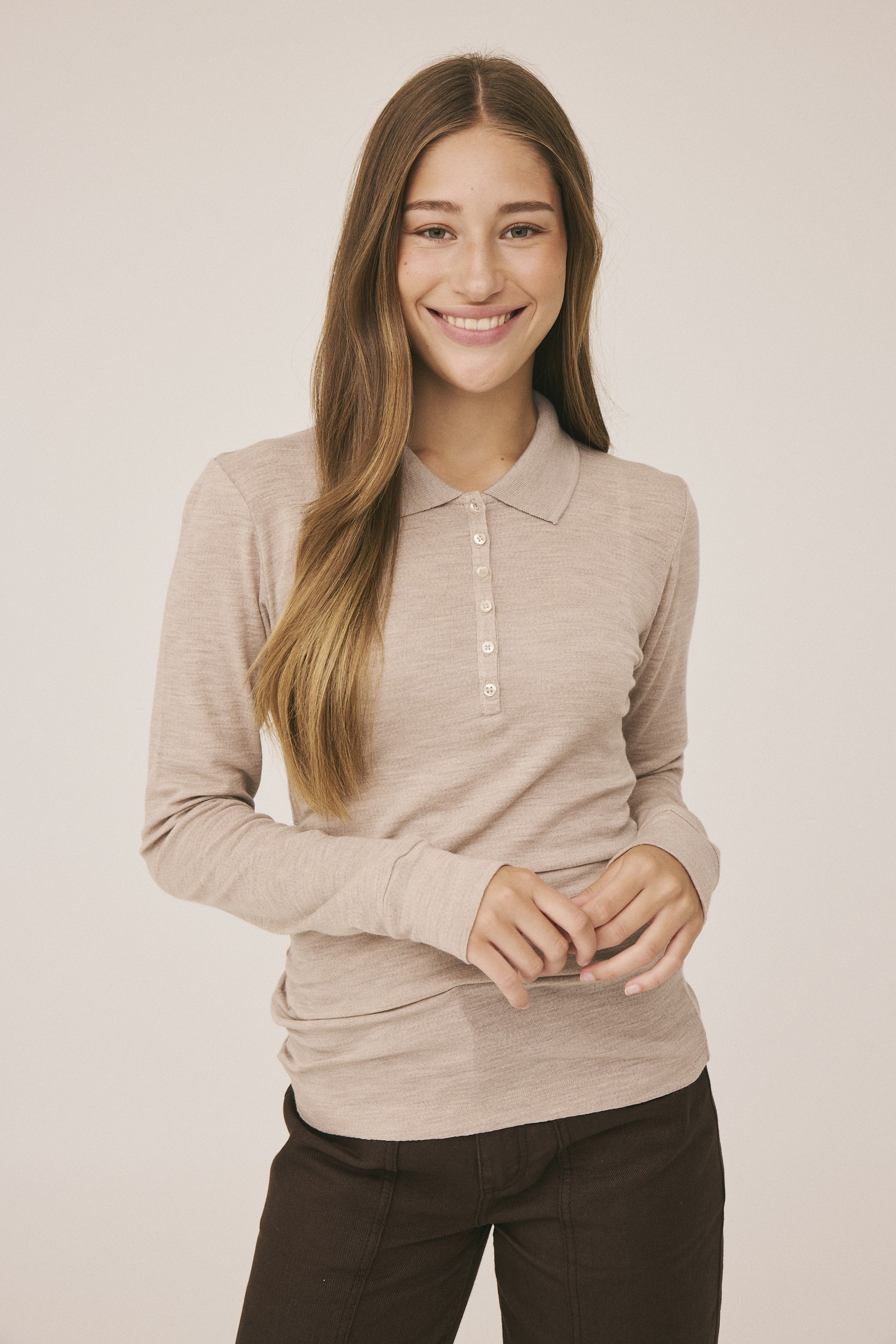 Cilla 12 Langærmede Polo Strik 100% Merino uld RWS