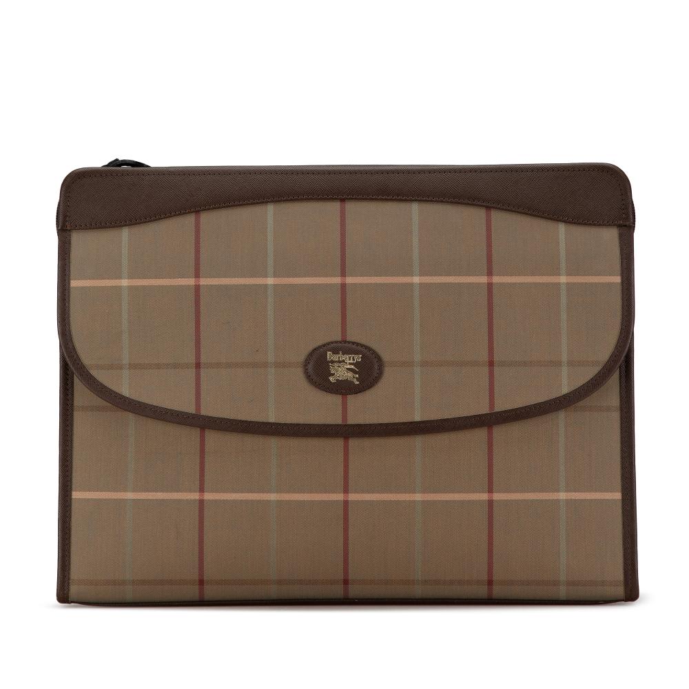 Burberry Vintage Brown Clutch Nylon Leather 29x38cm