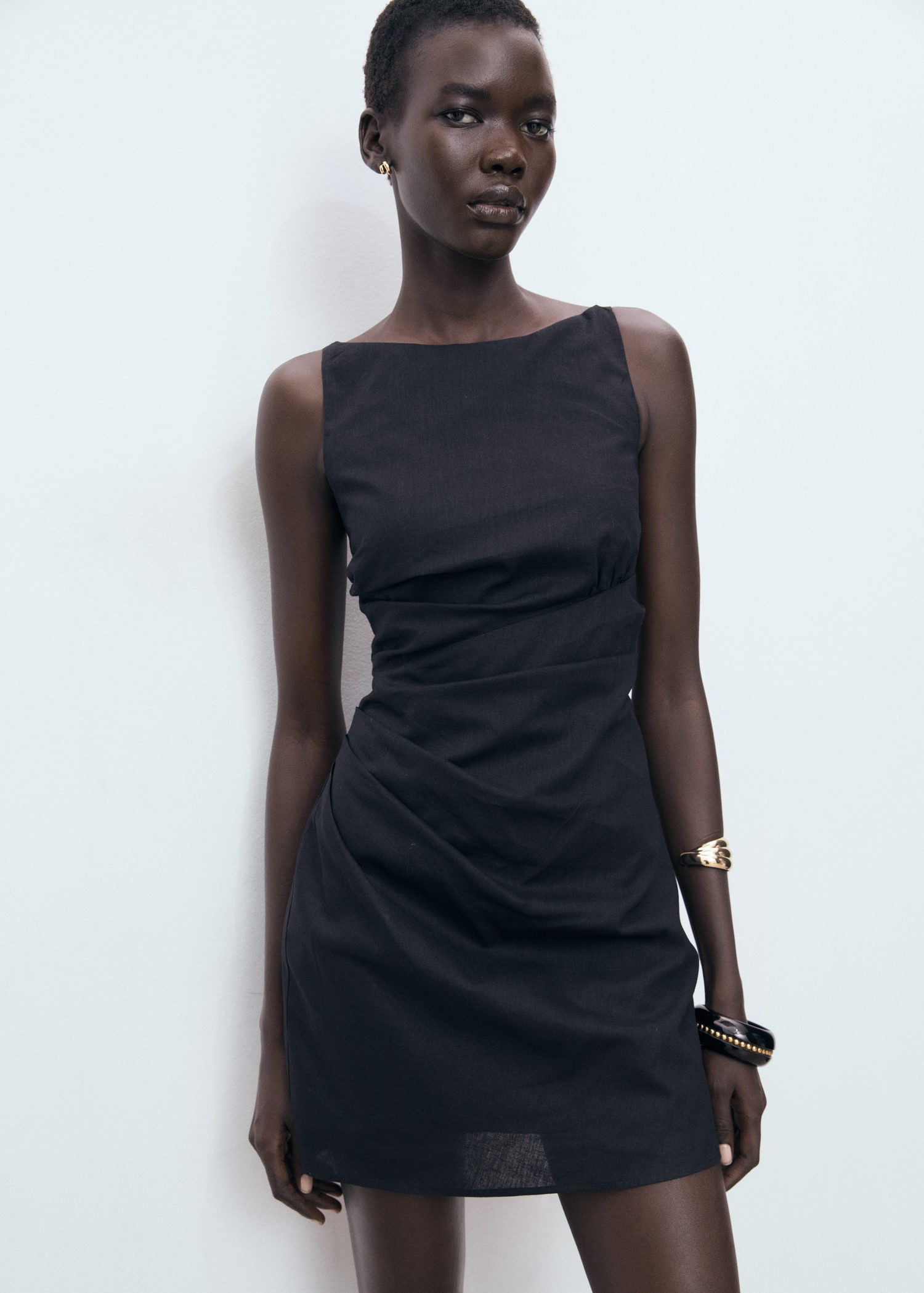 Linen Cotton Blend Draped Dress
