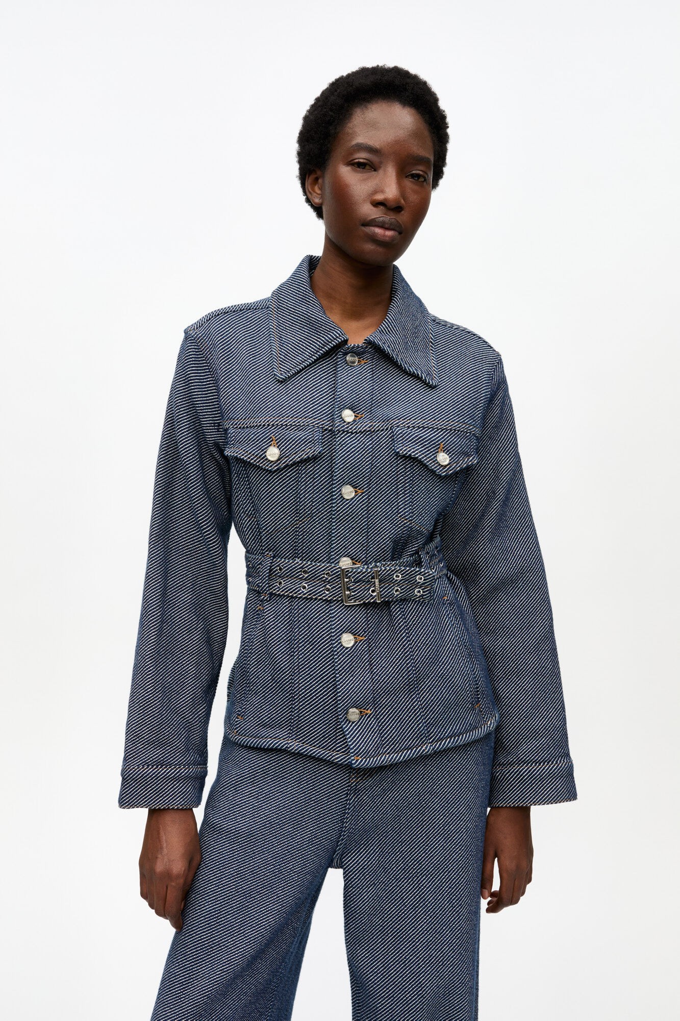 Light Denim Belt Midi Dress