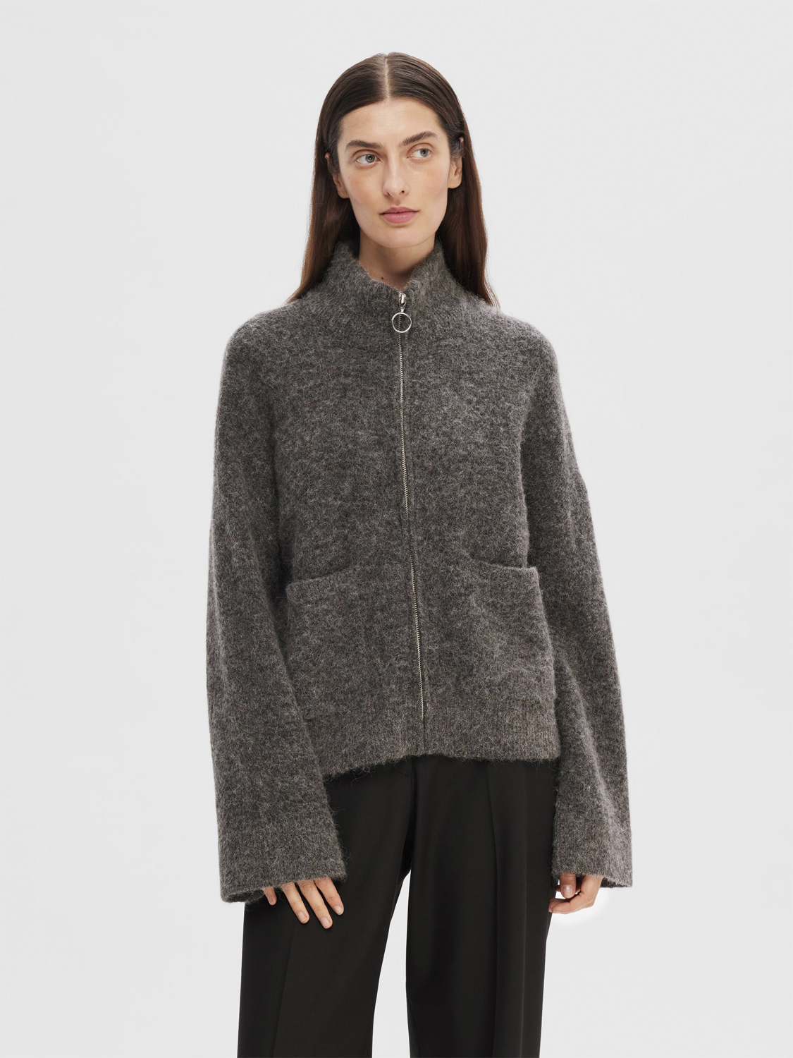 Slfsia RAS LS Alpaca Blend Knit Zipper Cardigan
