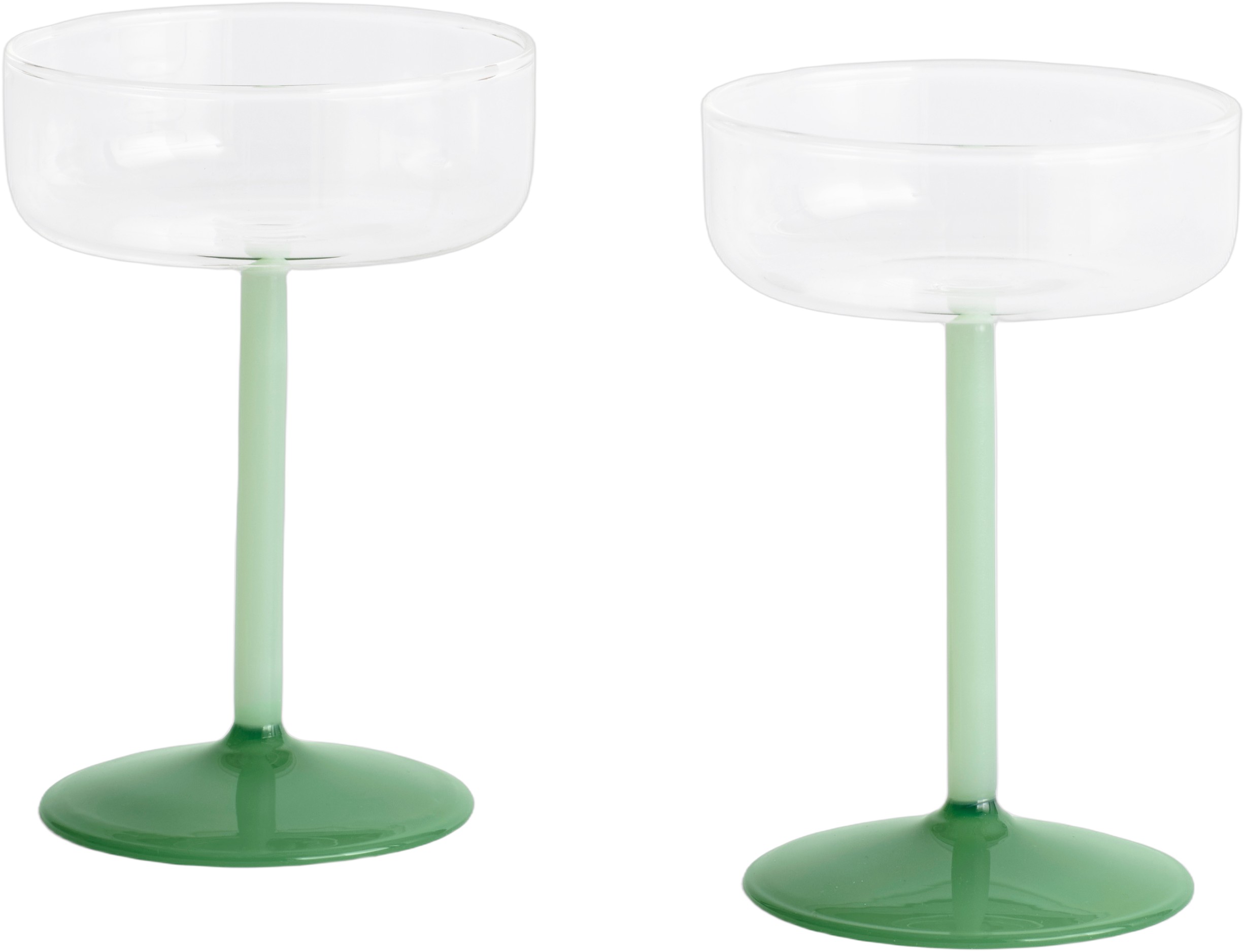 Tint Coupe Glassset of 2-clear, Jade Light Green and Jade Dark Green