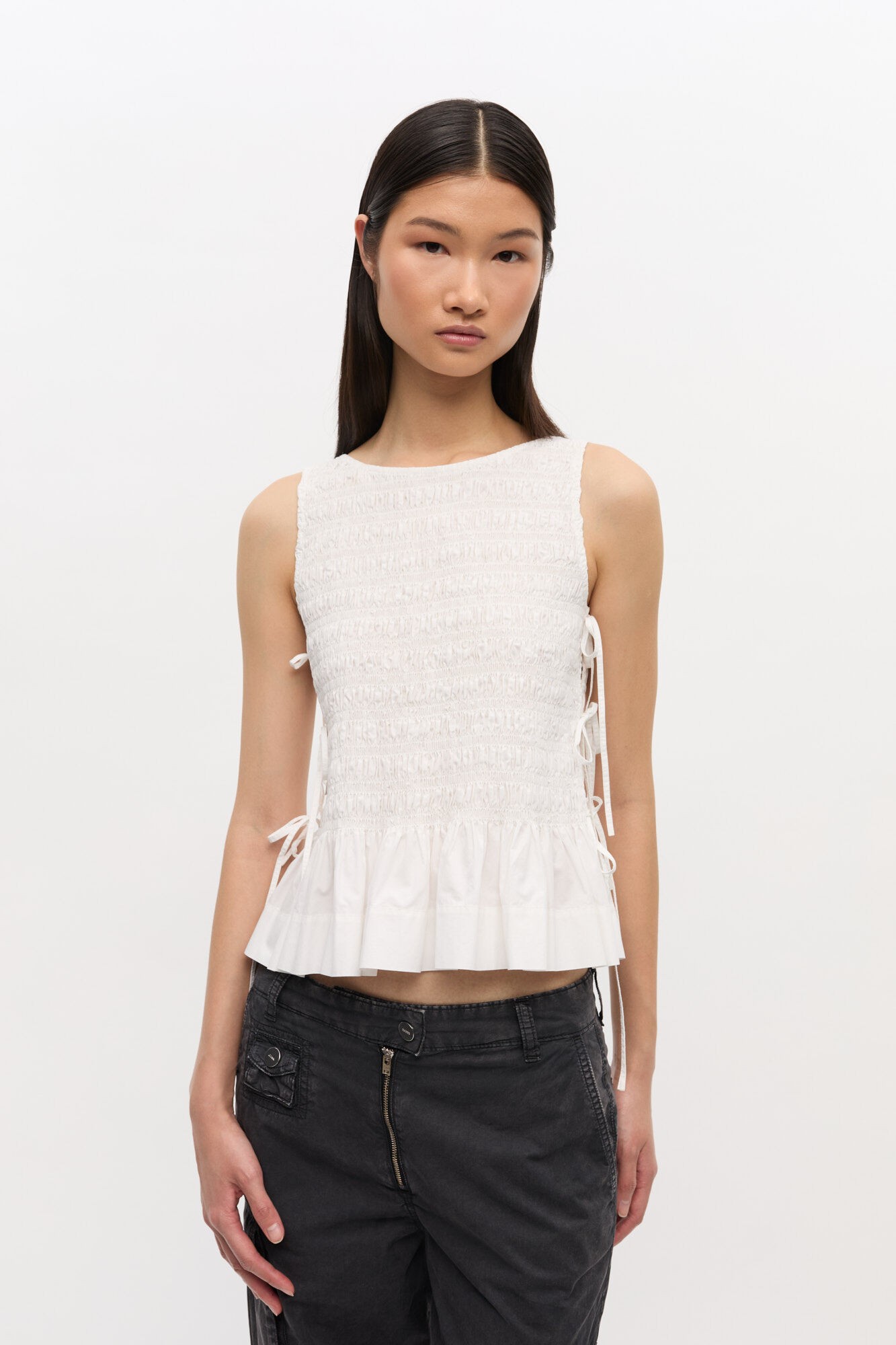 Cotton Poplin Smock Tie String Top